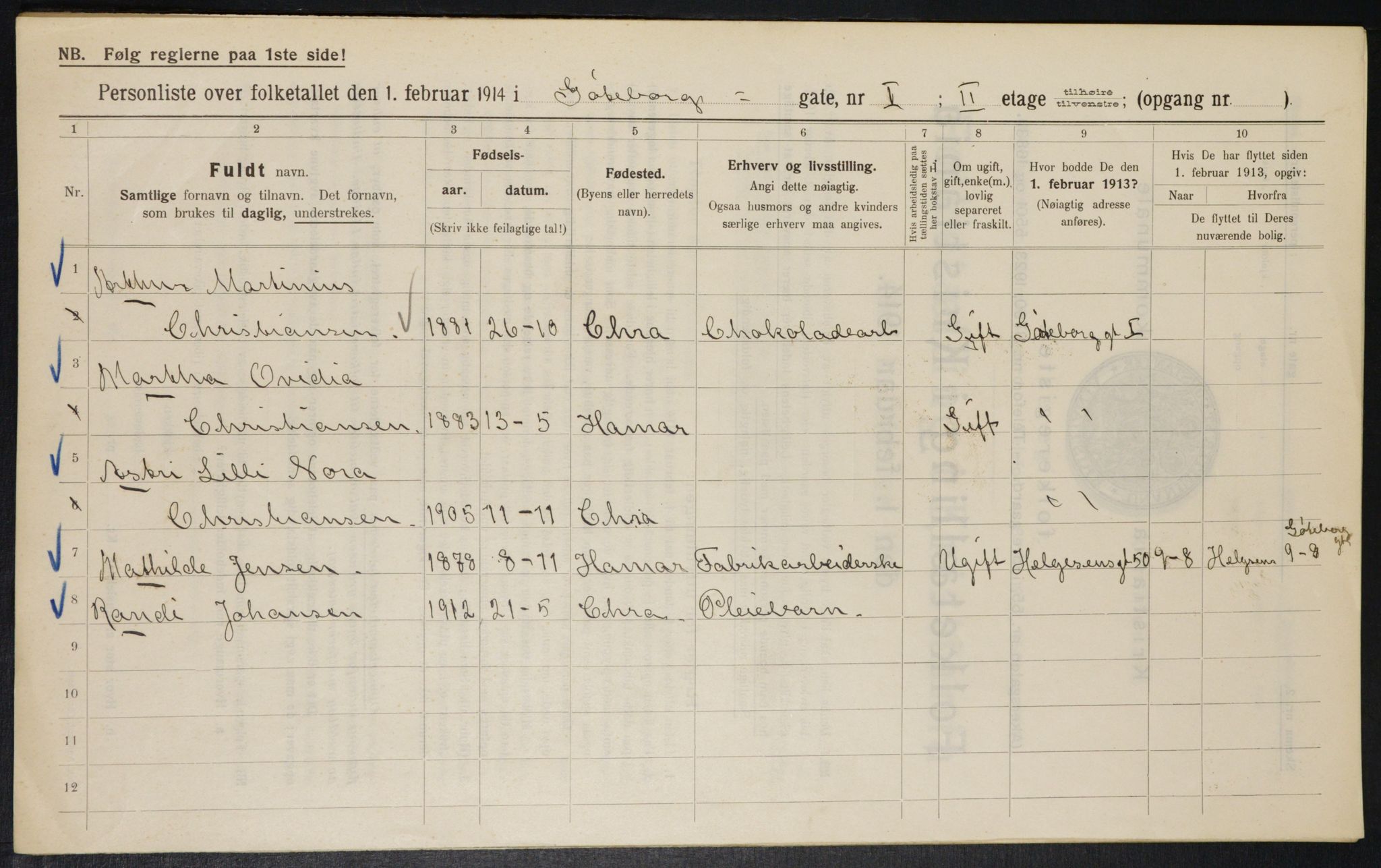 OBA, Municipal Census 1914 for Kristiania, 1914, p. 32789