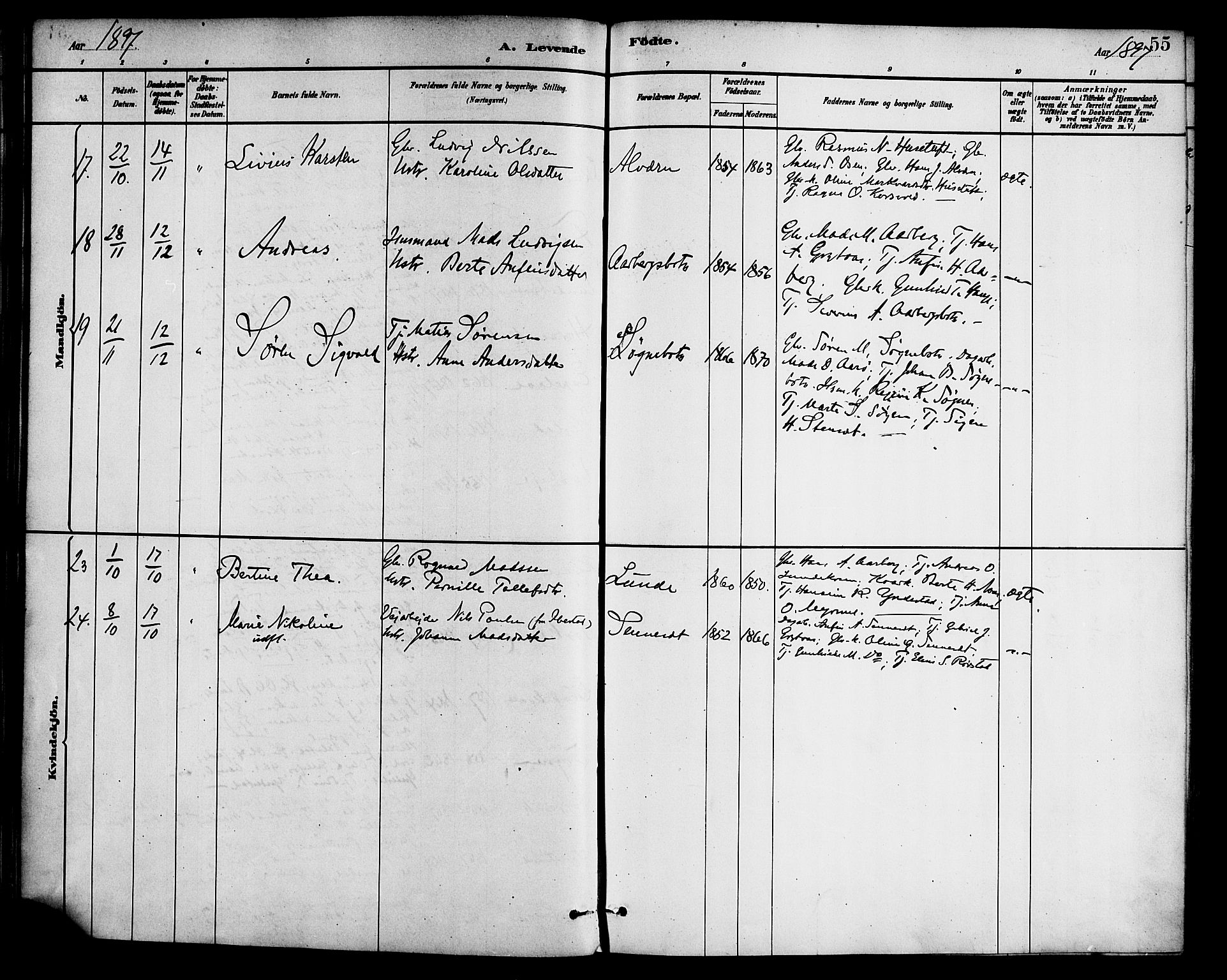 Gaular sokneprestembete, SAB/A-80001/H/Haa: Parish register (official) no. B 1, 1882-1897, p. 55