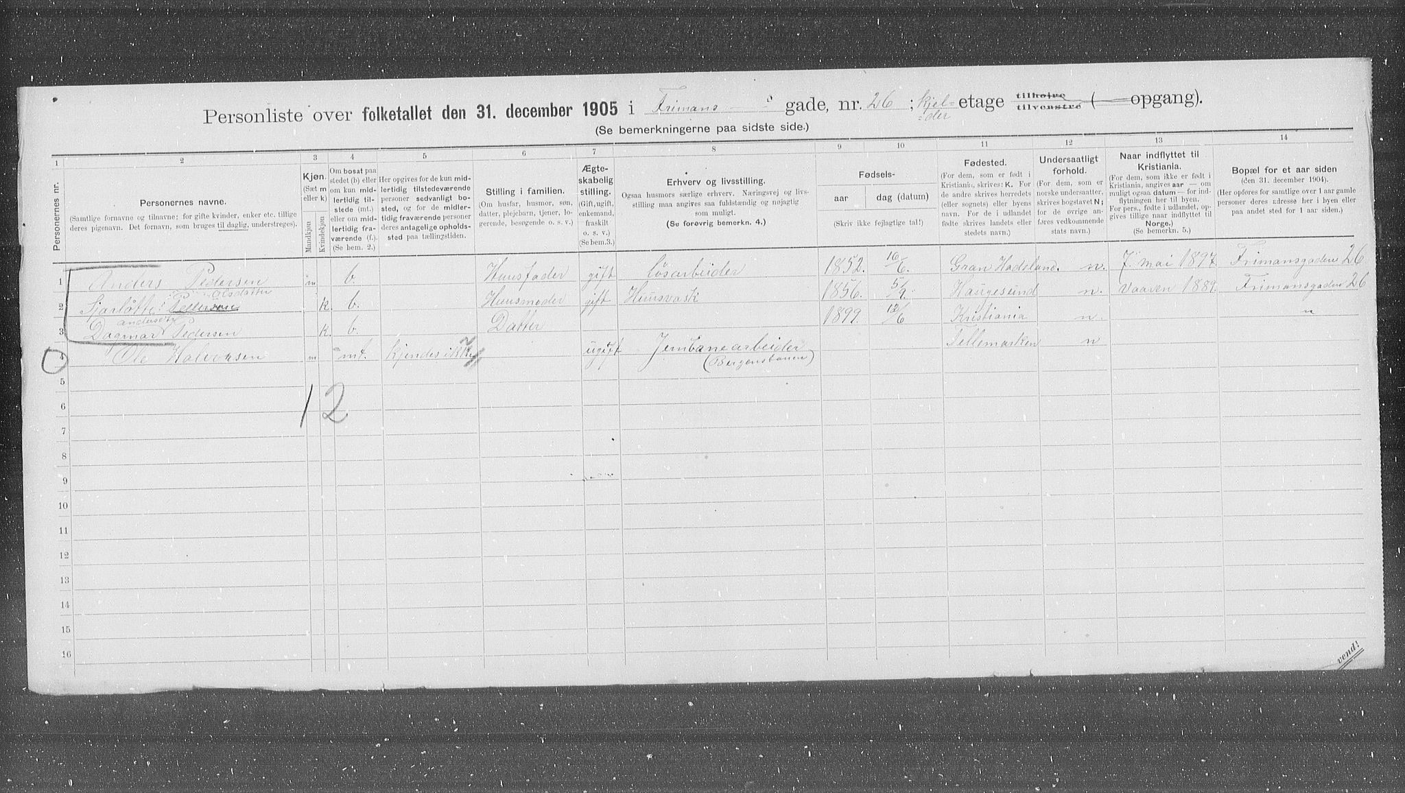 OBA, Municipal Census 1905 for Kristiania, 1905, p. 13939