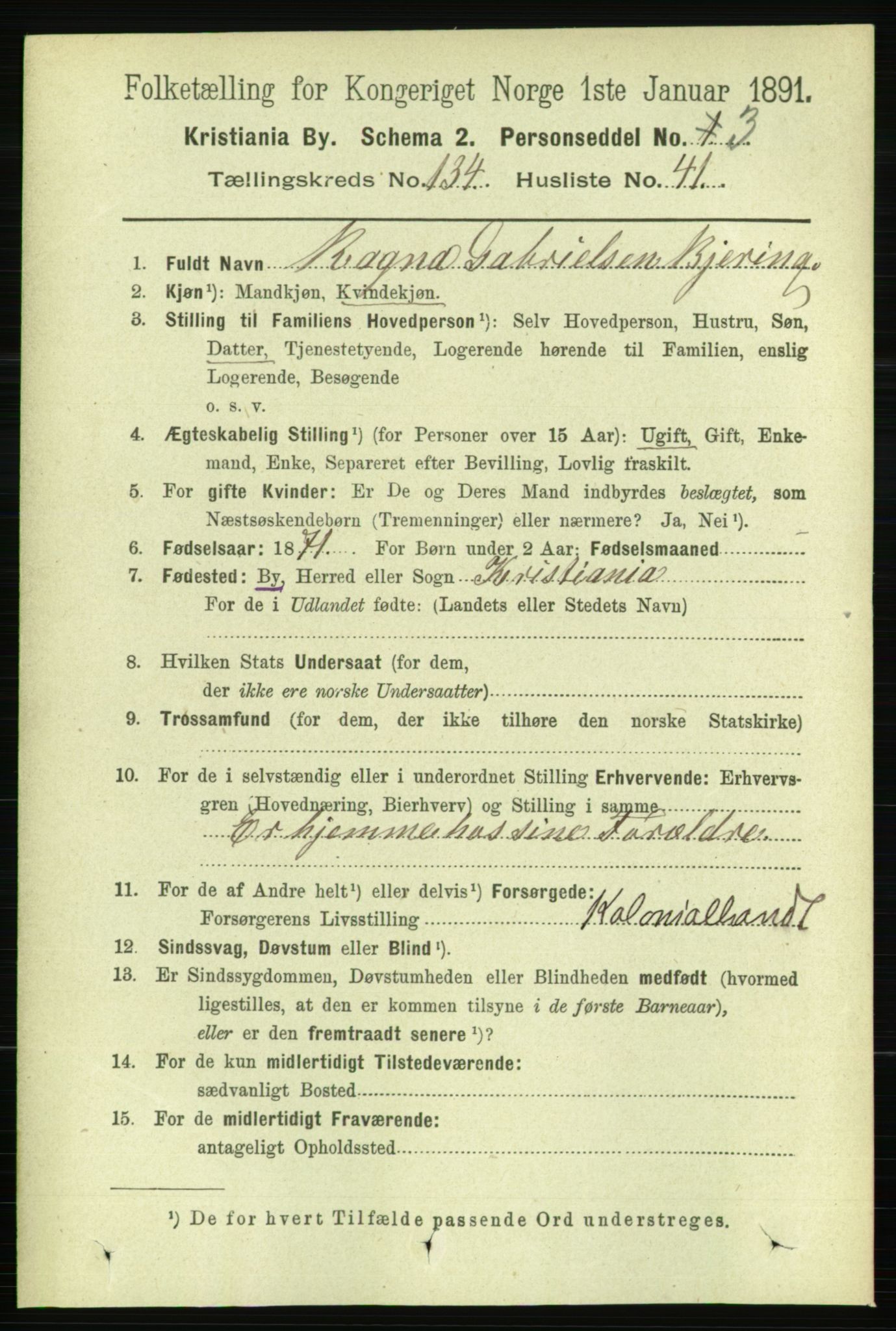 RA, 1891 census for 0301 Kristiania, 1891, p. 74367