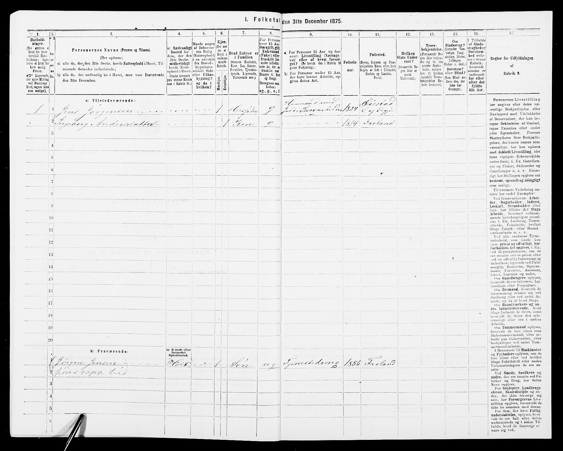 SAK, 1875 census for 0919P Froland, 1875, p. 649