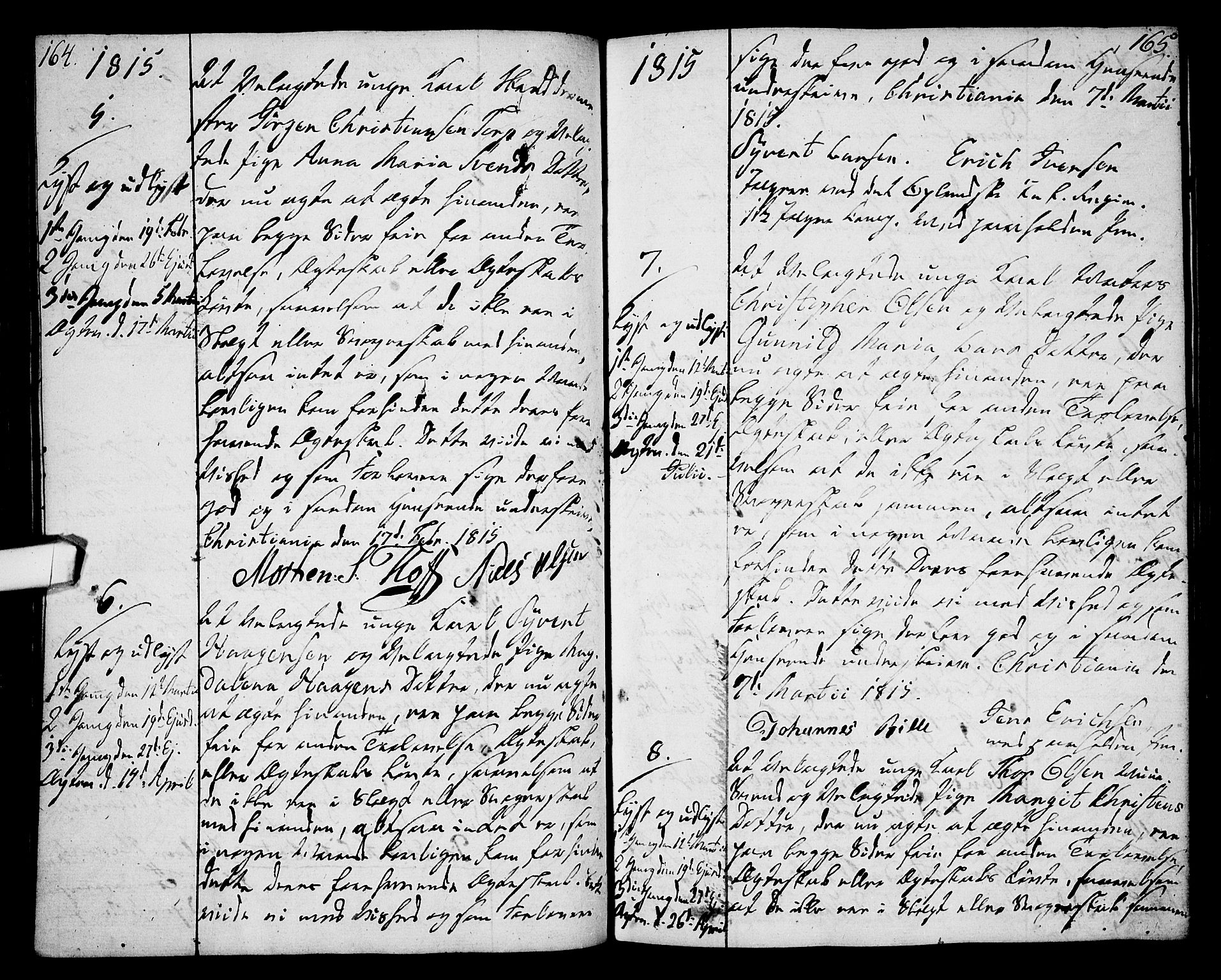 Oslo domkirke Kirkebøker, SAO/A-10752/L/La/L0011: Best man's statements no. 11, 1807-1819, p. 164-165