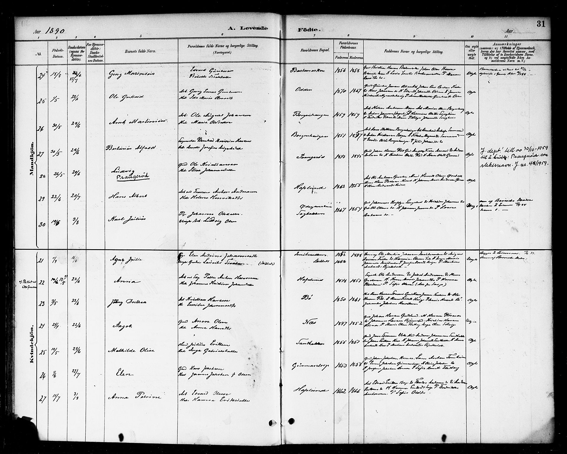 Skjeberg prestekontor Kirkebøker, AV/SAO-A-10923/F/Fa/L0009: Parish register (official) no. I 9, 1886-1897, p. 31