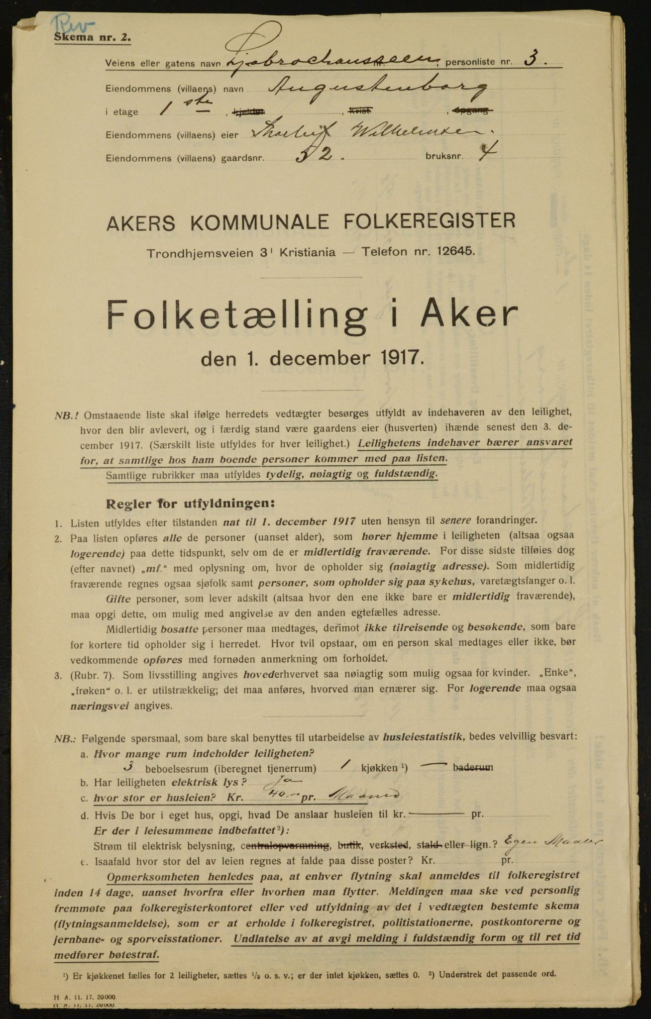 OBA, Municipal Census 1917 for Aker, 1917, p. 20164