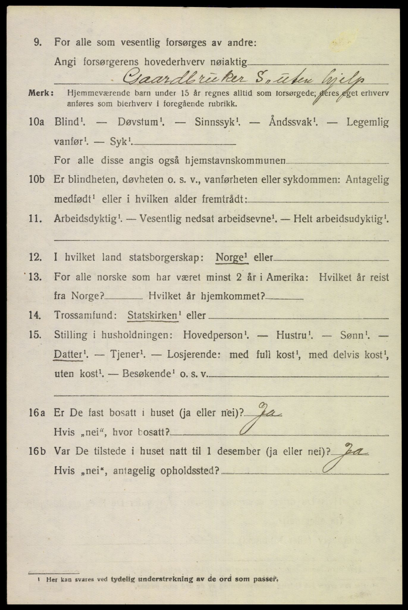 SAK, 1920 census for Bjelland, 1920, p. 2080