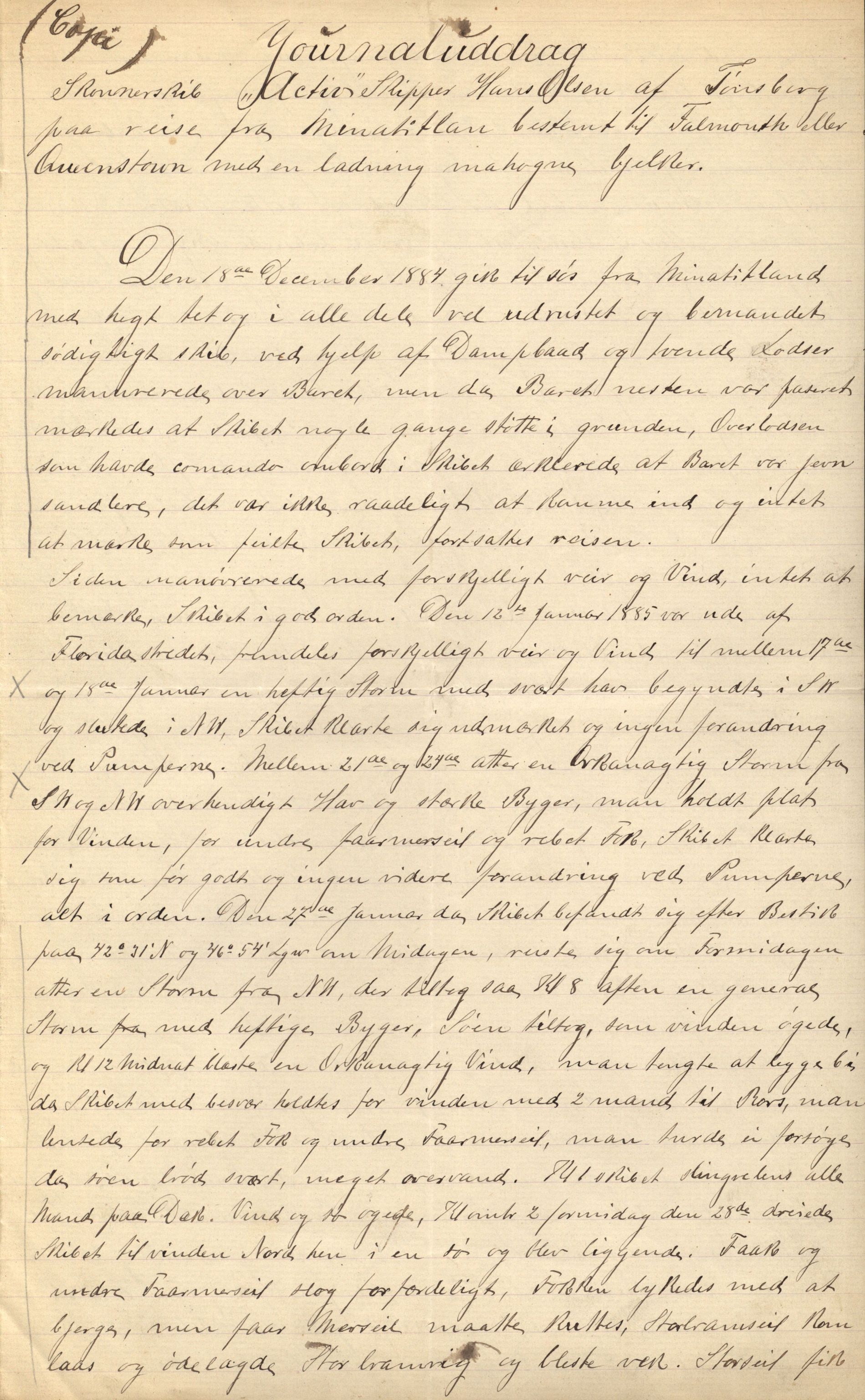 Pa 63 - Østlandske skibsassuranceforening, VEMU/A-1079/G/Ga/L0018/0009: Havaridokumenter / Tellus, Activ, Ellida, Laurel, Møringen, Mjølner, 1885, p. 11