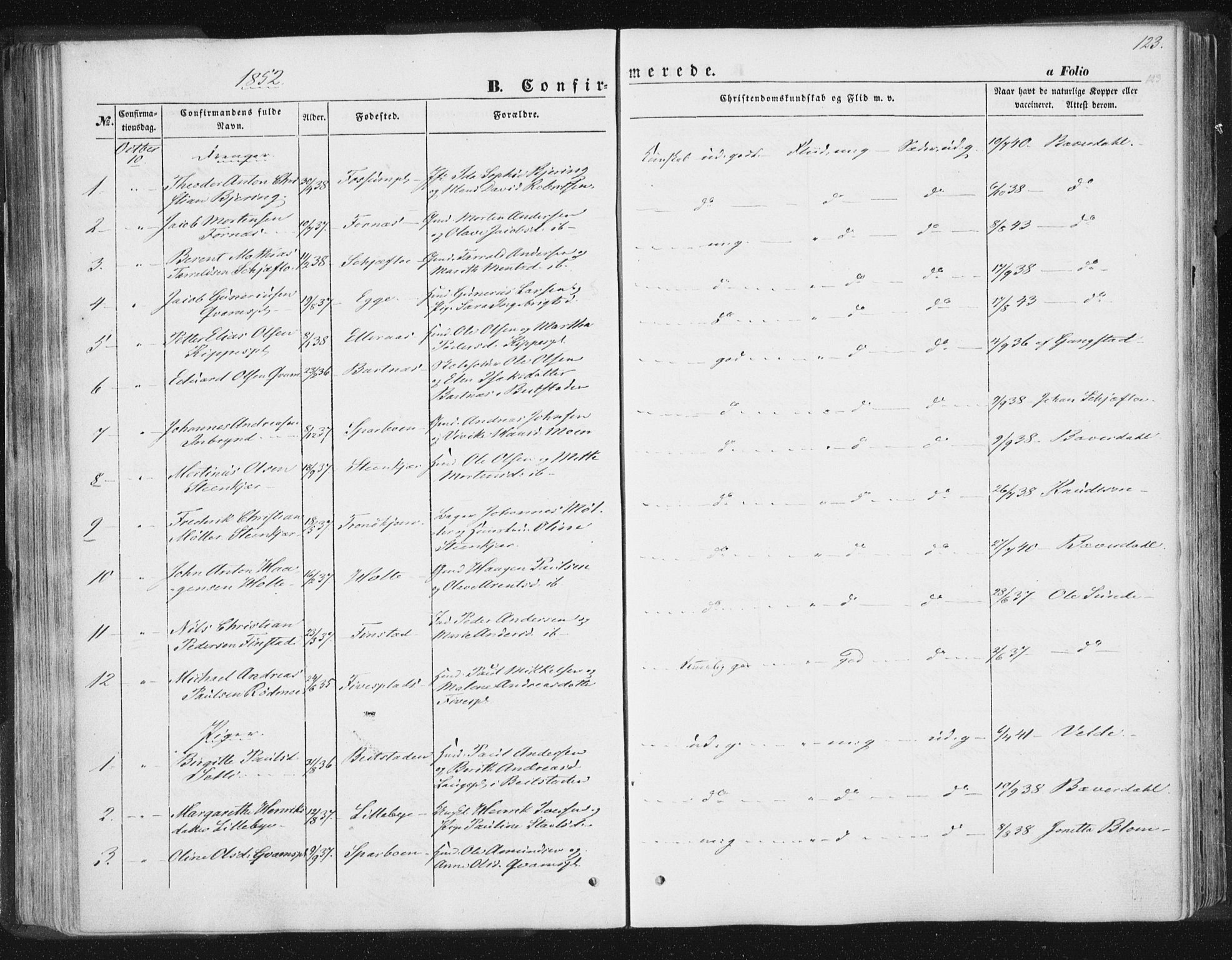 Ministerialprotokoller, klokkerbøker og fødselsregistre - Nord-Trøndelag, SAT/A-1458/746/L0446: Parish register (official) no. 746A05, 1846-1859, p. 123