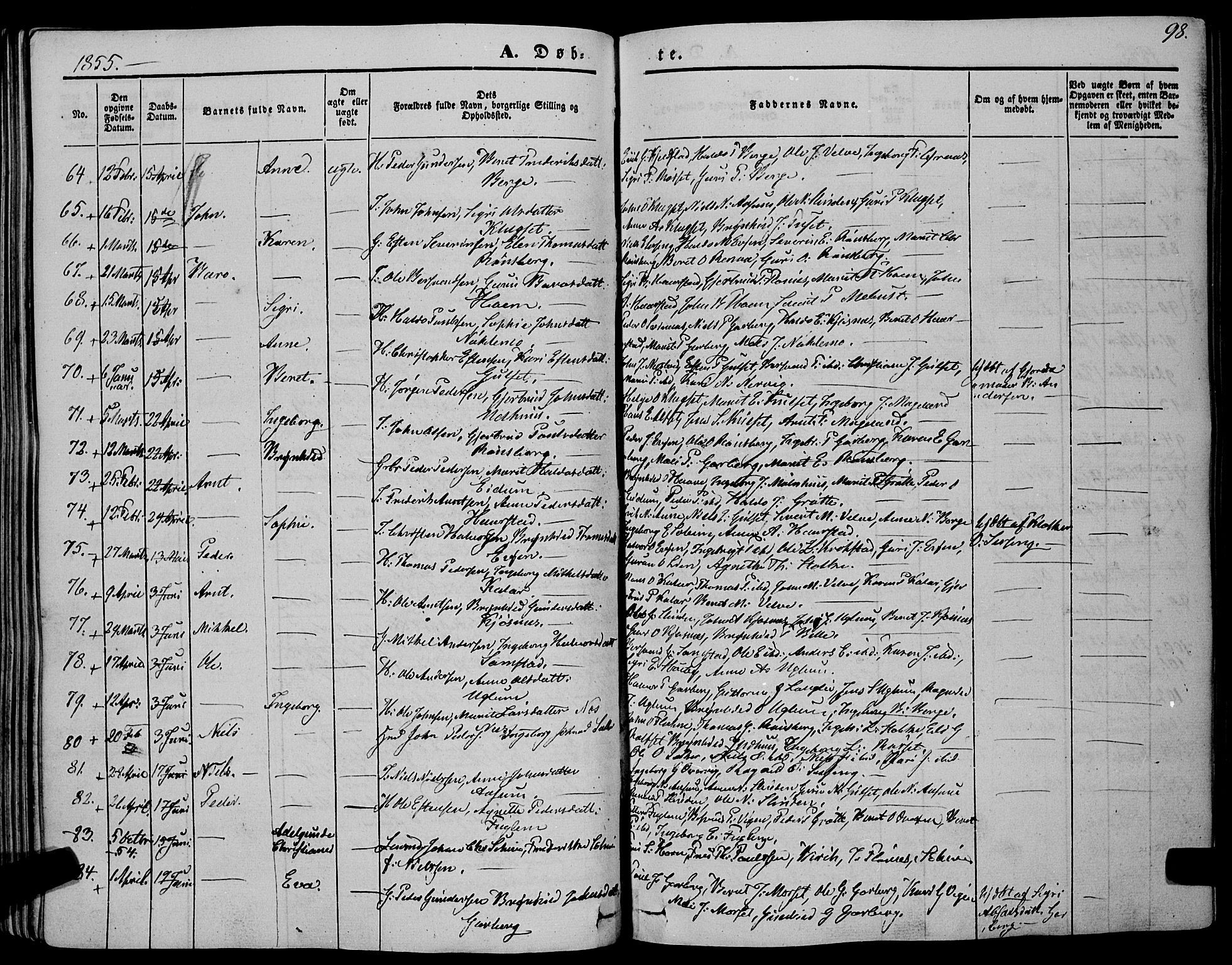 Ministerialprotokoller, klokkerbøker og fødselsregistre - Sør-Trøndelag, SAT/A-1456/695/L1145: Parish register (official) no. 695A06 /1, 1843-1859, p. 98
