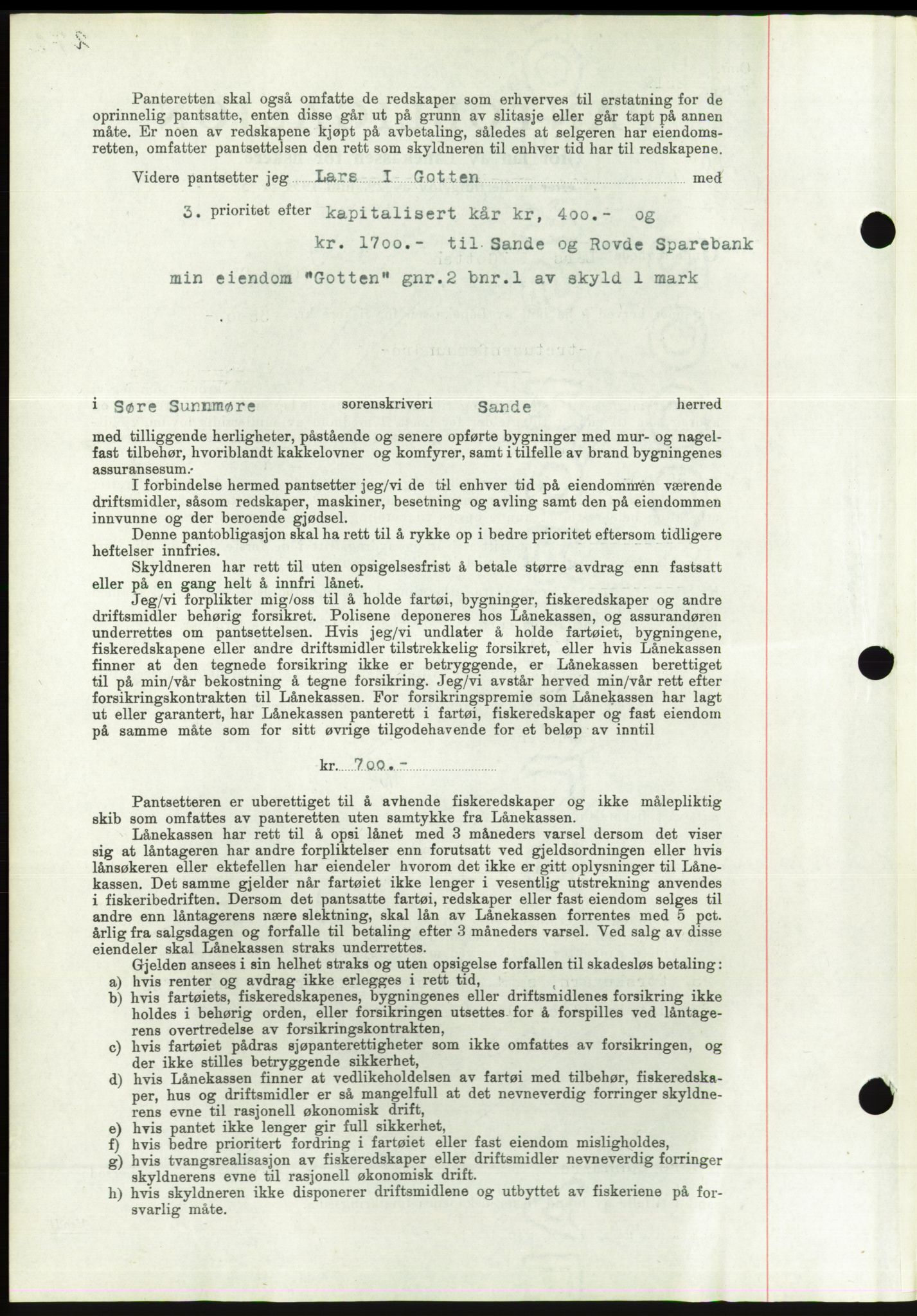 Søre Sunnmøre sorenskriveri, AV/SAT-A-4122/1/2/2C/L0065: Mortgage book no. 59, 1938-1938, Diary no: : 708/1938