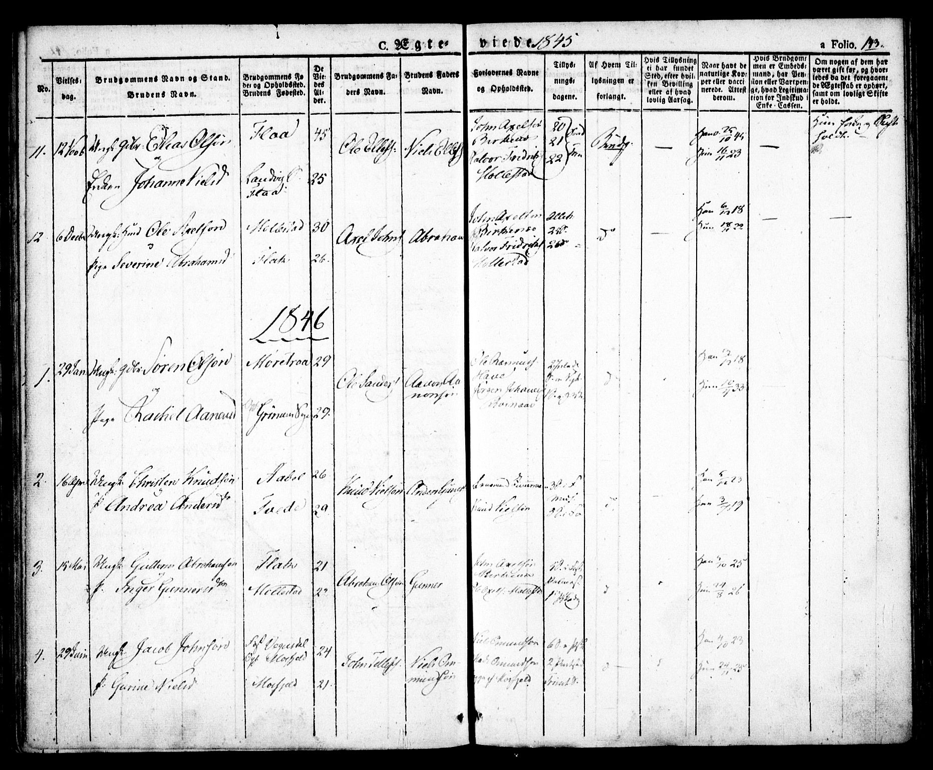 Birkenes sokneprestkontor, SAK/1111-0004/F/Fa/L0001: Parish register (official) no. A 1, 1829-1849, p. 143