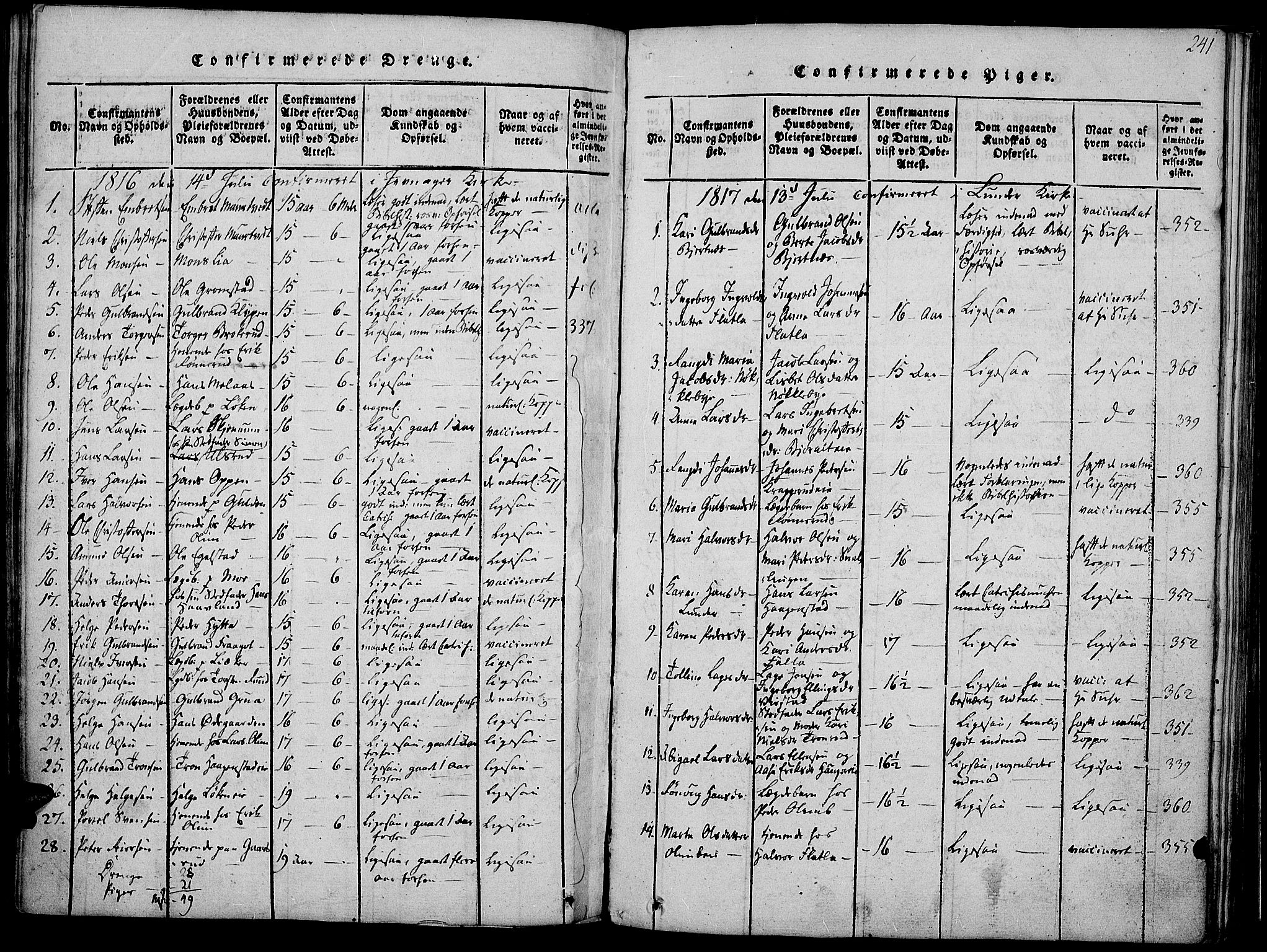Jevnaker prestekontor, SAH/PREST-116/H/Ha/Haa/L0005: Parish register (official) no. 5, 1815-1837, p. 241