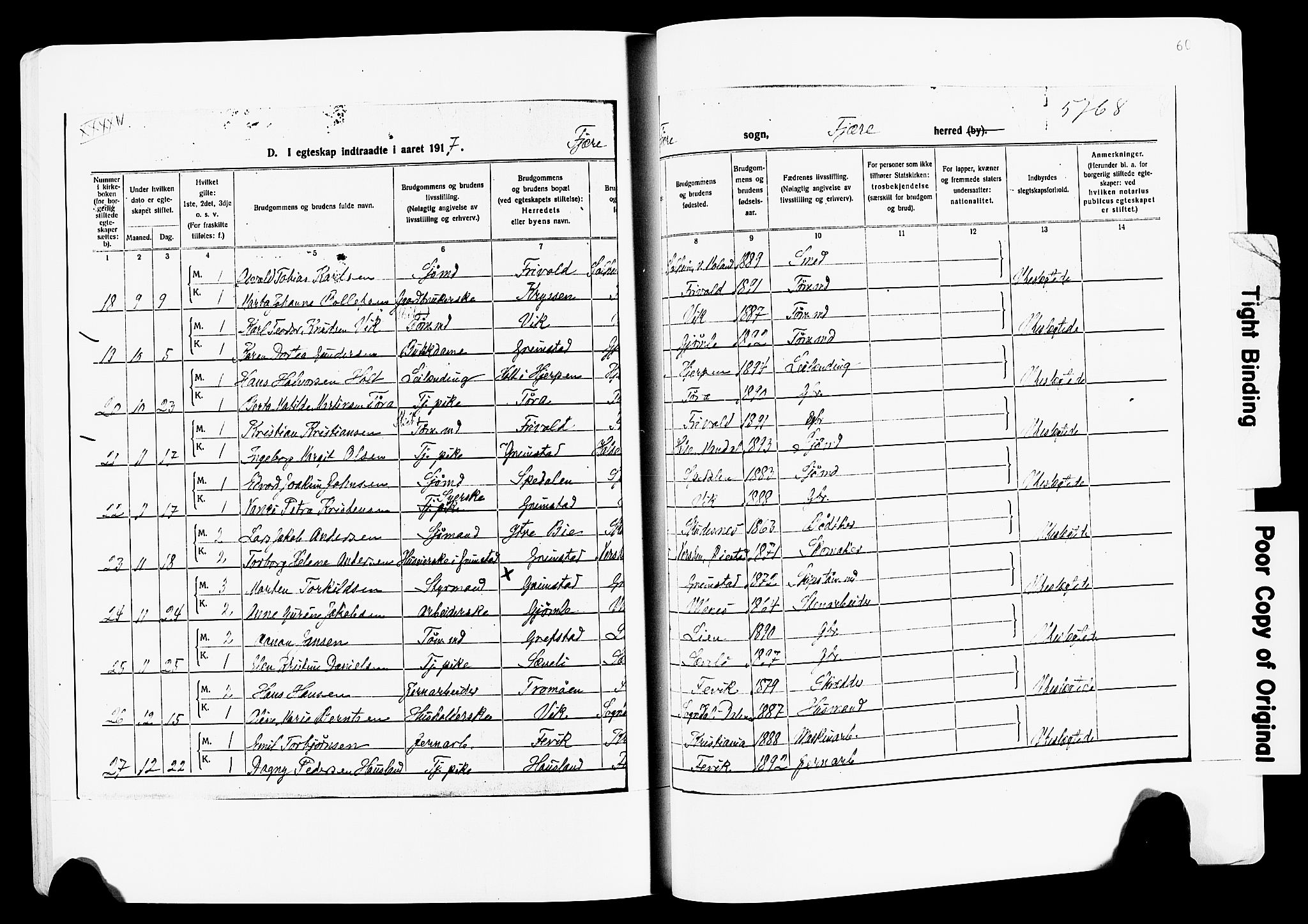 Fjære sokneprestkontor, SAK/1111-0011/F/Fa/L0003: Parish register (official) no. A 3.1, 1903-1920, p. 60