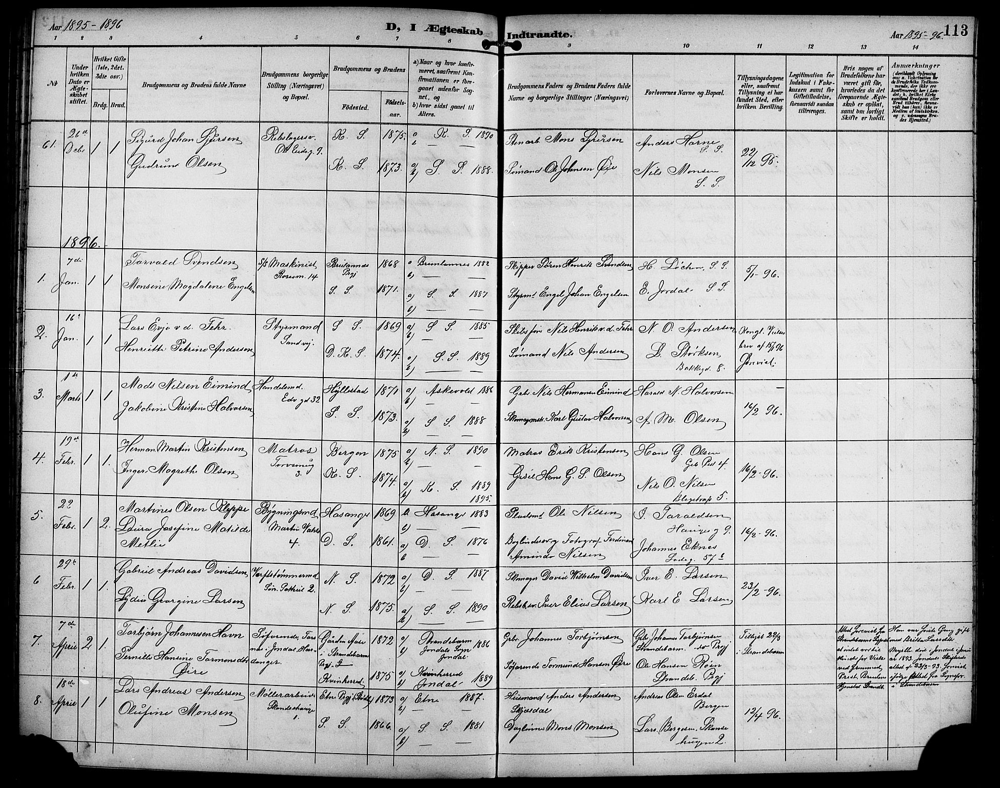 Sandviken Sokneprestembete, SAB/A-77601/H/Hb/L0003: Parish register (copy) no. A 4, 1892-1901, p. 113