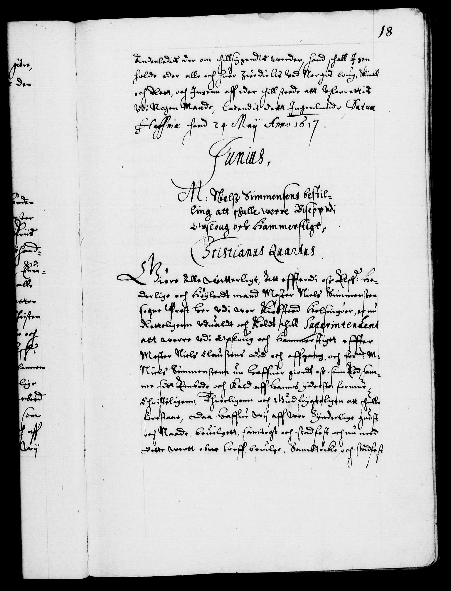 Danske Kanselli 1572-1799, AV/RA-EA-3023/F/Fc/Fca/Fcaa/L0004: Norske registre (mikrofilm), 1617-1630, p. 18a