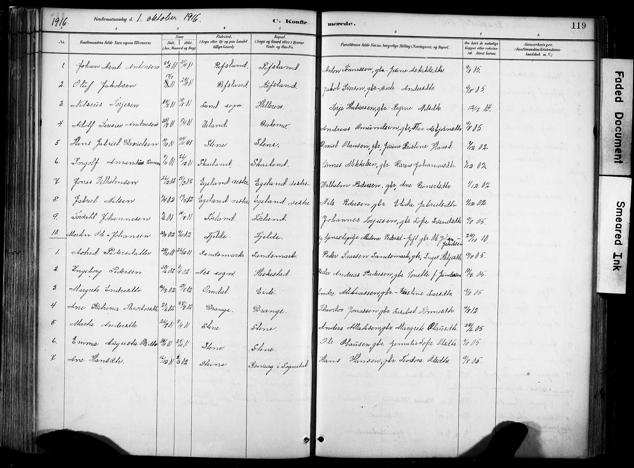 Lund sokneprestkontor, AV/SAST-A-101809/S06/L0012: Parish register (official) no. A 11, 1887-1921, p. 119