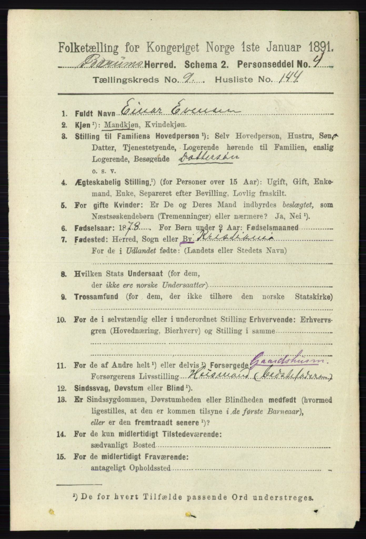 RA, 1891 census for 0219 Bærum, 1891, p. 6286