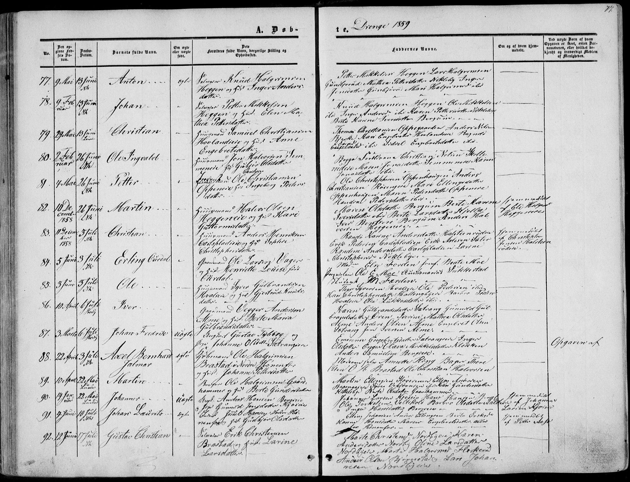 Norderhov kirkebøker, AV/SAKO-A-237/F/Fa/L0012: Parish register (official) no. 12, 1856-1865, p. 77