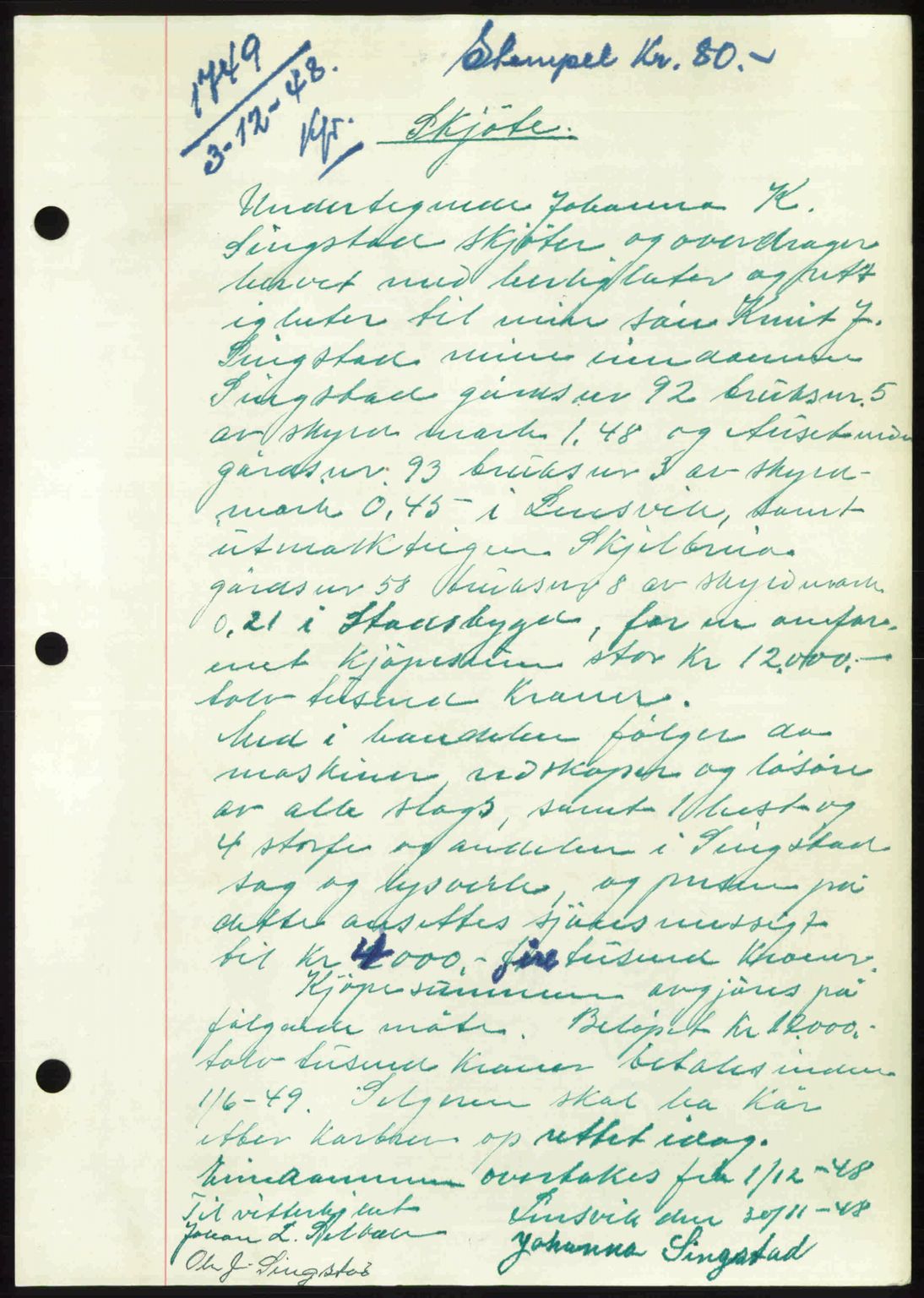 Fosen sorenskriveri, AV/SAT-A-1107/1/2/2C: Mortgage book no. A, 1946-1950, Diary no: : 1749/1948