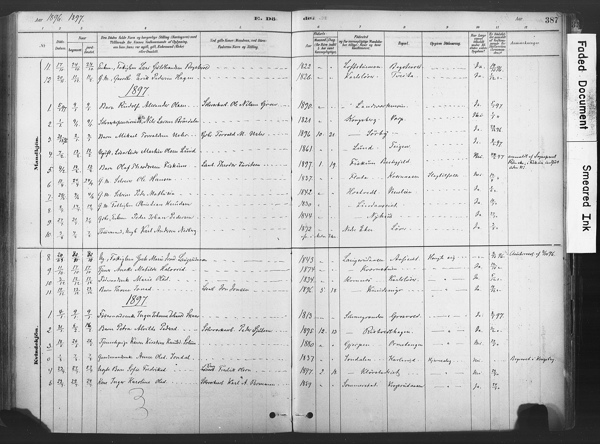 Sandsvær kirkebøker, AV/SAKO-A-244/F/Fd/L0001: Parish register (official) no. IV 1, 1878-1906, p. 387