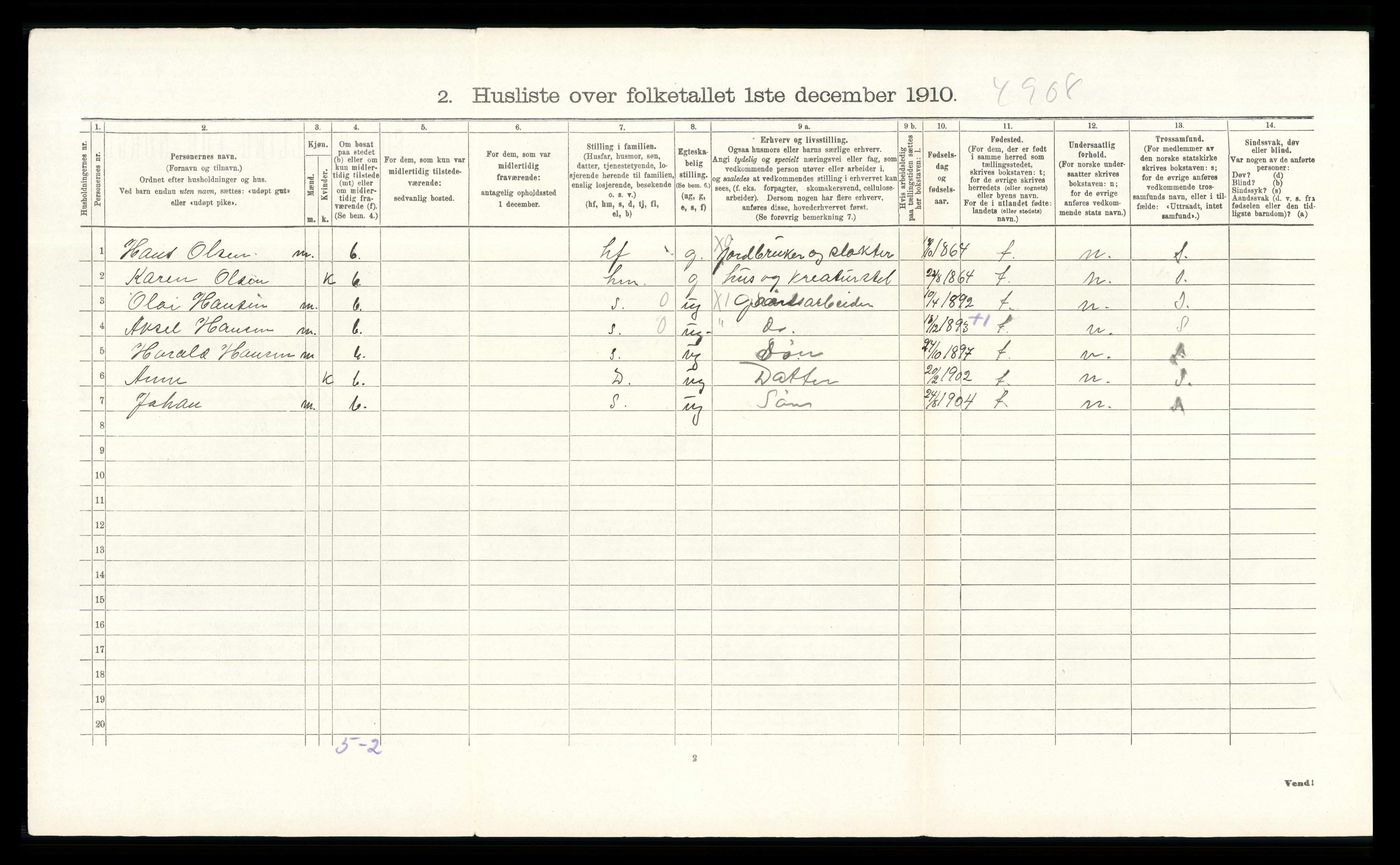 RA, 1910 census for Stange, 1910, p. 1709