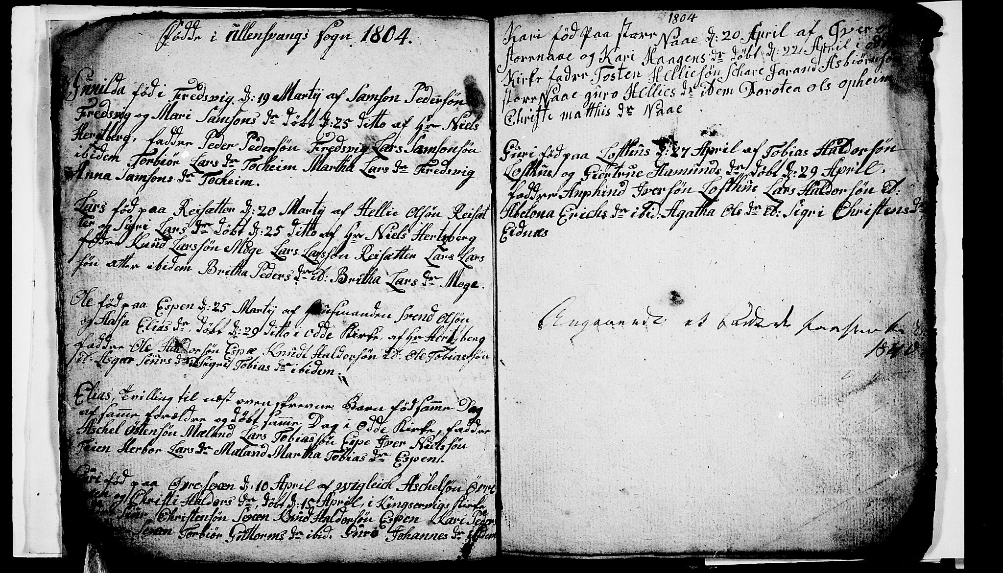 Ullensvang sokneprestembete, AV/SAB-A-78701/H/Hab: Parish register (copy) no. A 2, 1803-1804