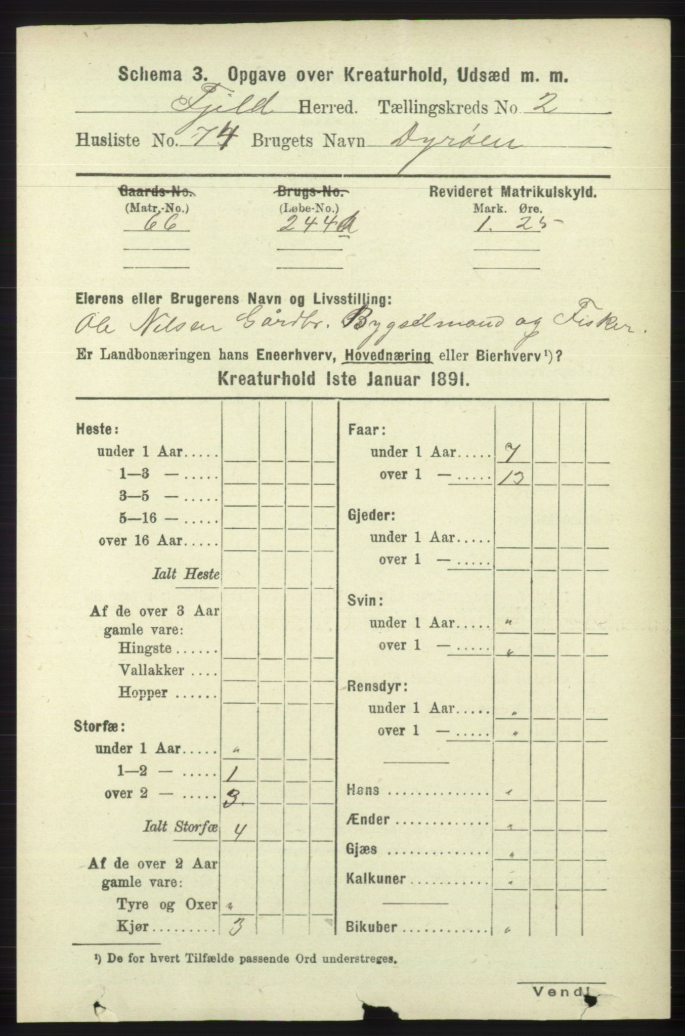 RA, 1891 census for 1246 Fjell, 1891, p. 4166