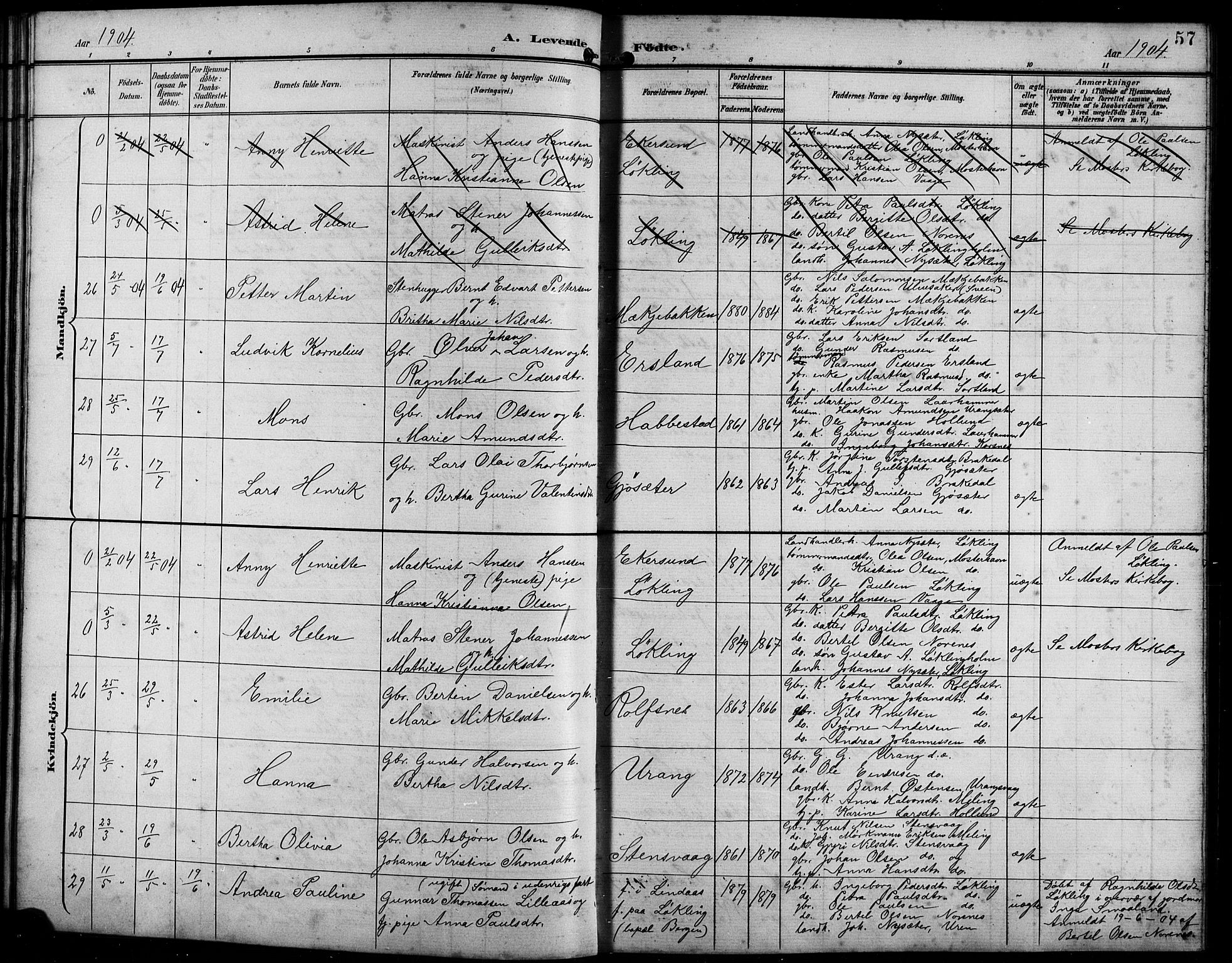 Finnås sokneprestembete, SAB/A-99925/H/Ha/Hab/Habb/L0004: Parish register (copy) no. B 4, 1897-1907, p. 57