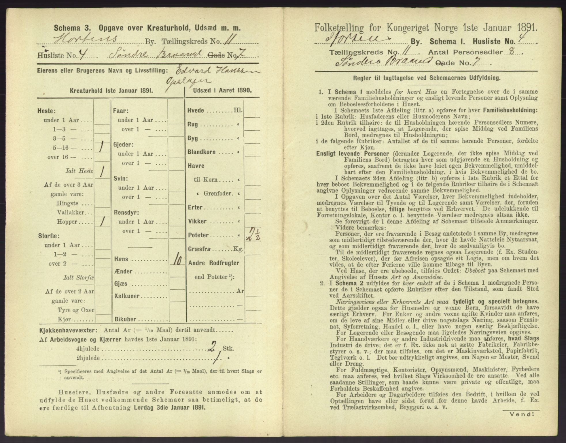 RA, 1891 census for 0703 Horten, 1891, p. 1167