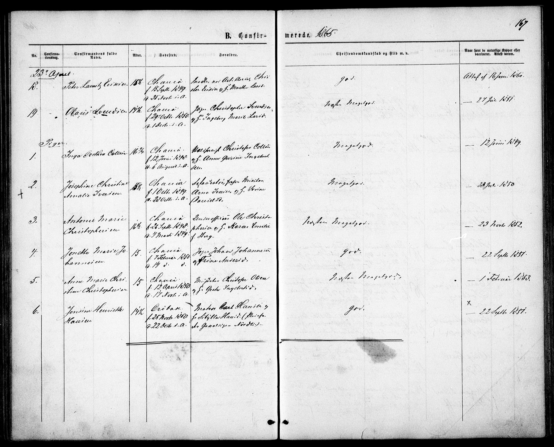 Garnisonsmenigheten Kirkebøker, AV/SAO-A-10846/F/Fa/L0010: Parish register (official) no. 10, 1859-1869, p. 167