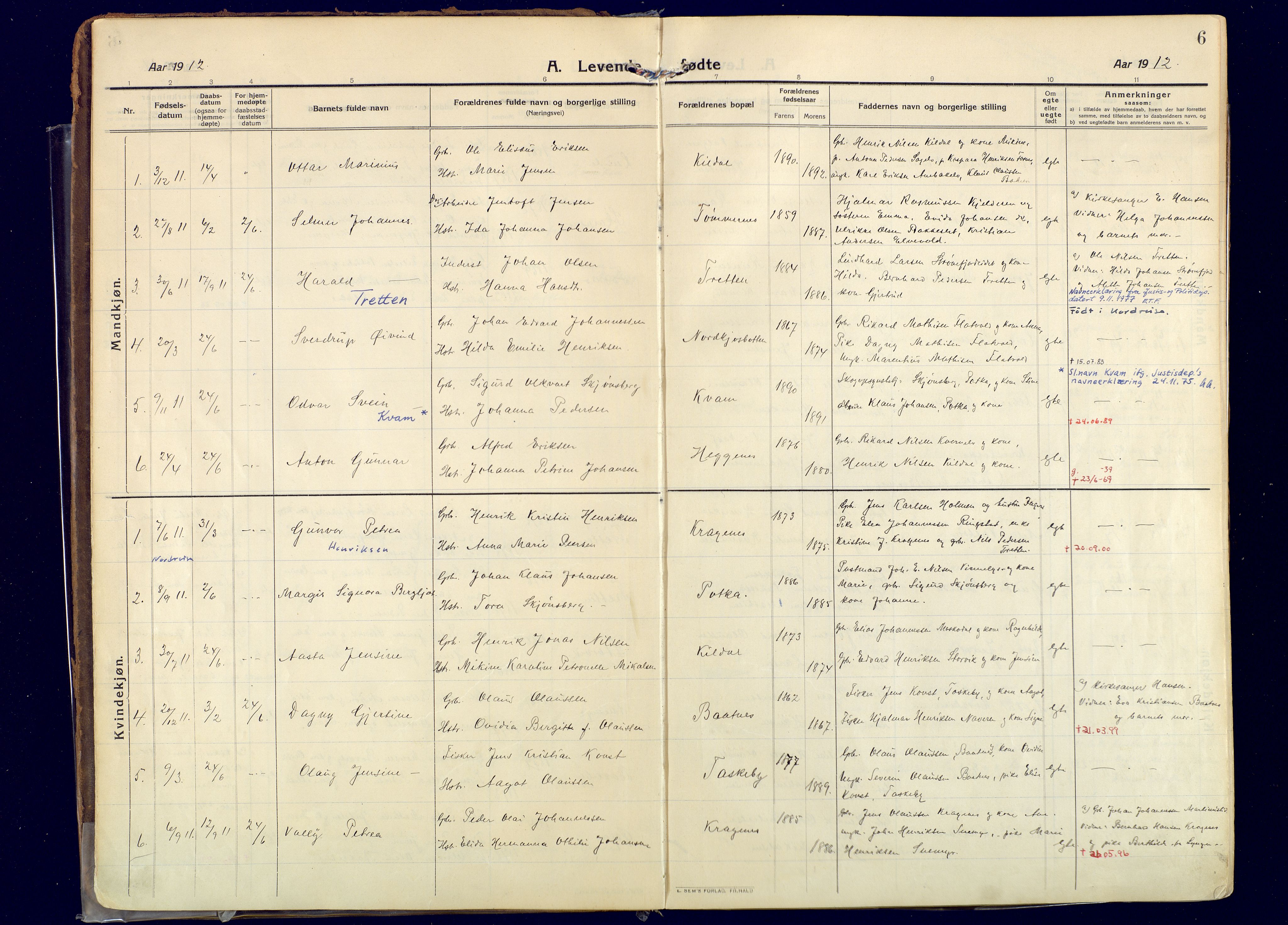 Skjervøy sokneprestkontor, AV/SATØ-S-1300/H/Ha/Haa: Parish register (official) no. 20, 1911-1931, p. 6