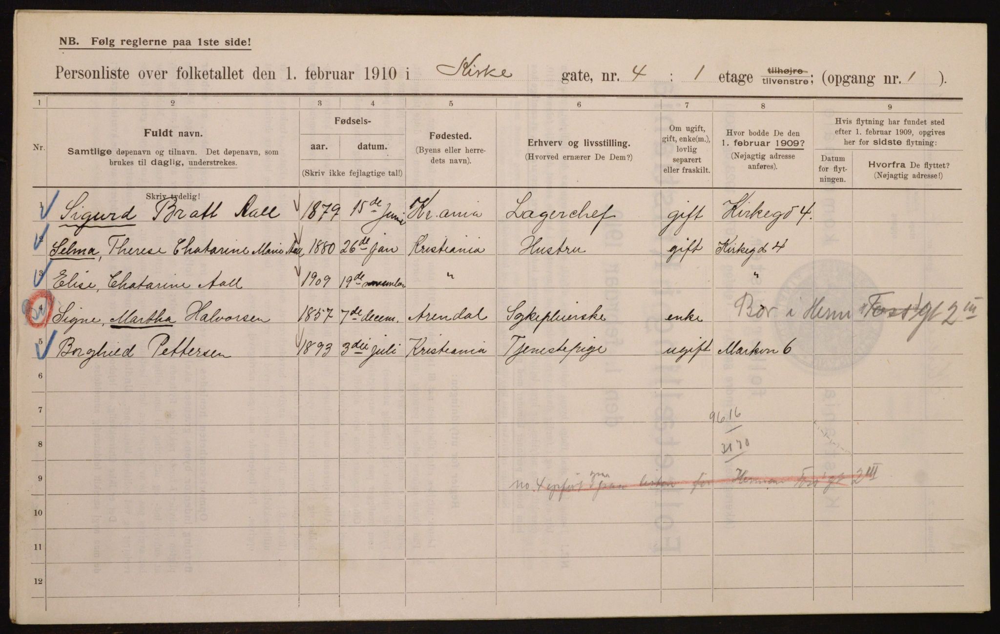 OBA, Municipal Census 1910 for Kristiania, 1910, p. 48225