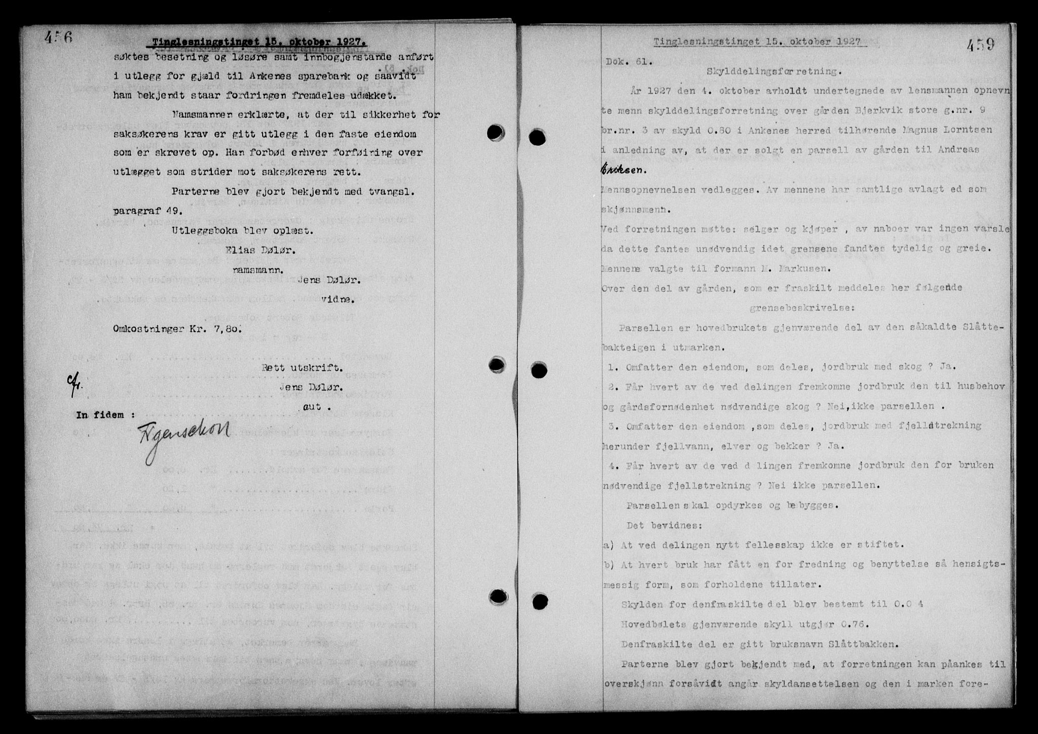 Steigen og Ofoten sorenskriveri, SAT/A-0030/1/2/2C/L0014: Mortgage book no. 13 og 15, 1926-1927, Deed date: 15.10.1927