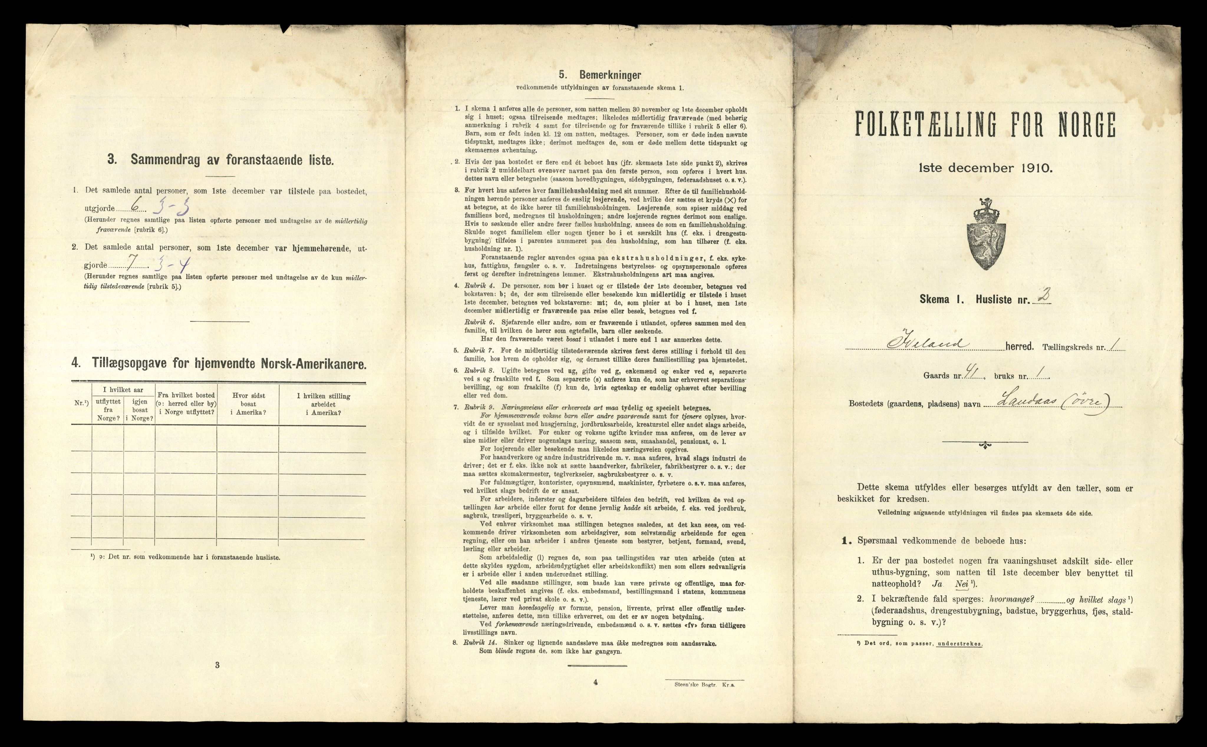 RA, 1910 census for Iveland, 1910, p. 35