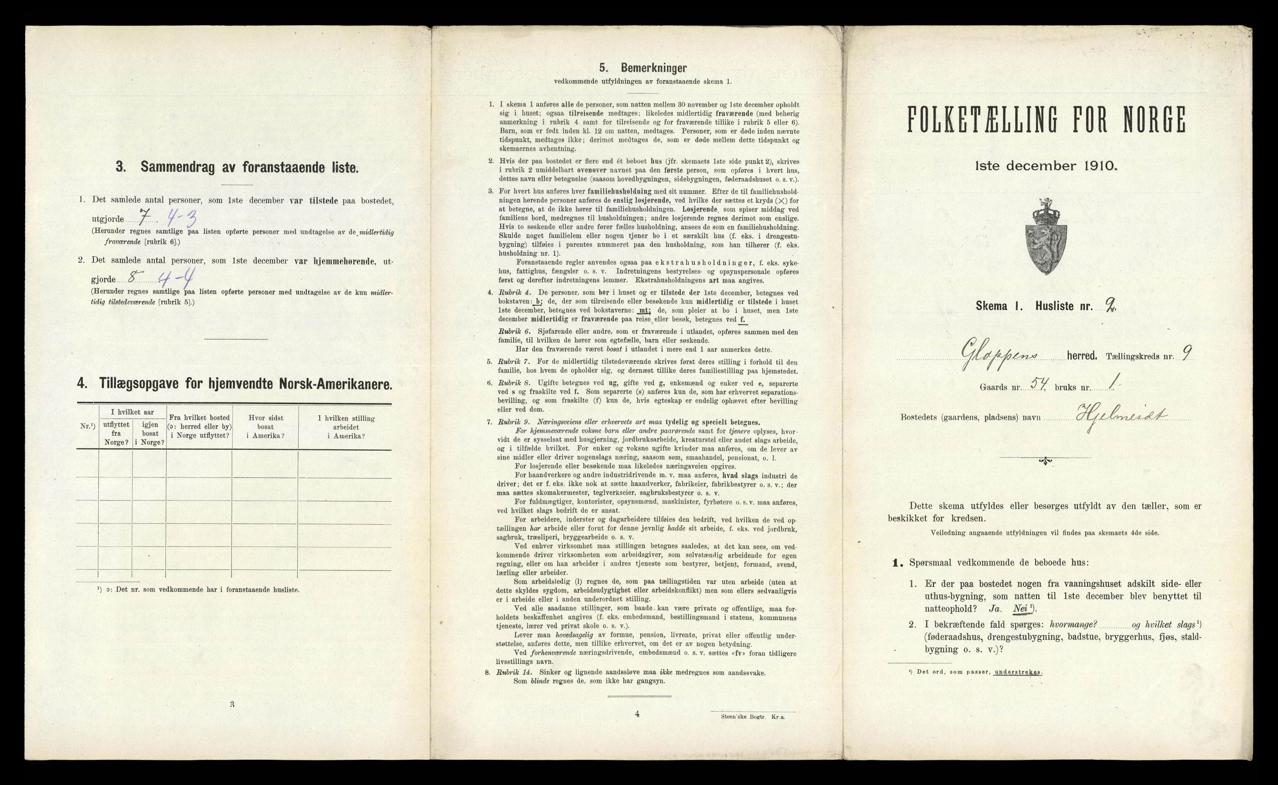RA, 1910 census for Gloppen, 1910, p. 662