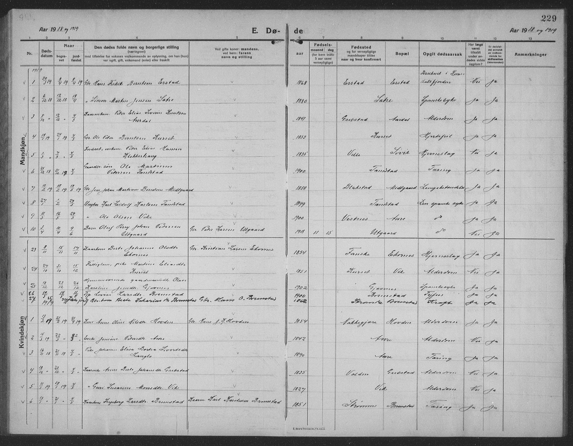 Ministerialprotokoller, klokkerbøker og fødselsregistre - Møre og Romsdal, AV/SAT-A-1454/523/L0342: Parish register (copy) no. 523C05, 1916-1937, p. 229