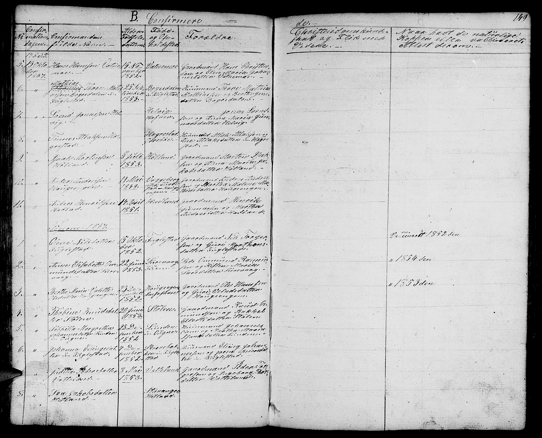 Eigersund sokneprestkontor, AV/SAST-A-101807/S09/L0003: Parish register (copy) no. B 3, 1846-1875, p. 149