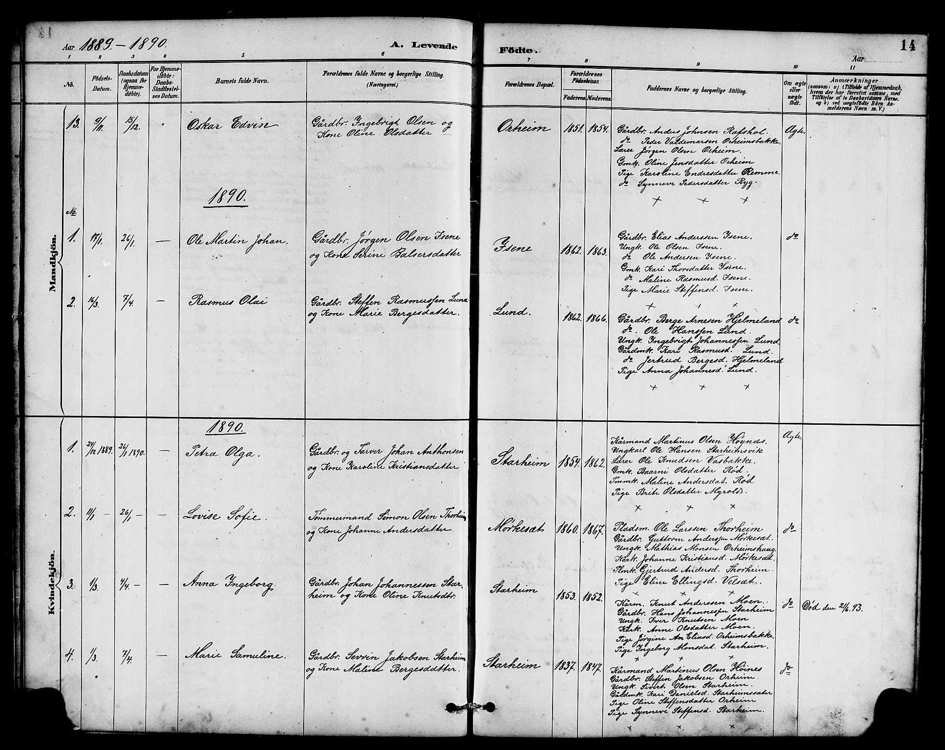 Eid sokneprestembete, SAB/A-82301/H/Hab/Habc/L0002: Parish register (copy) no. C 2, 1887-1906, p. 14