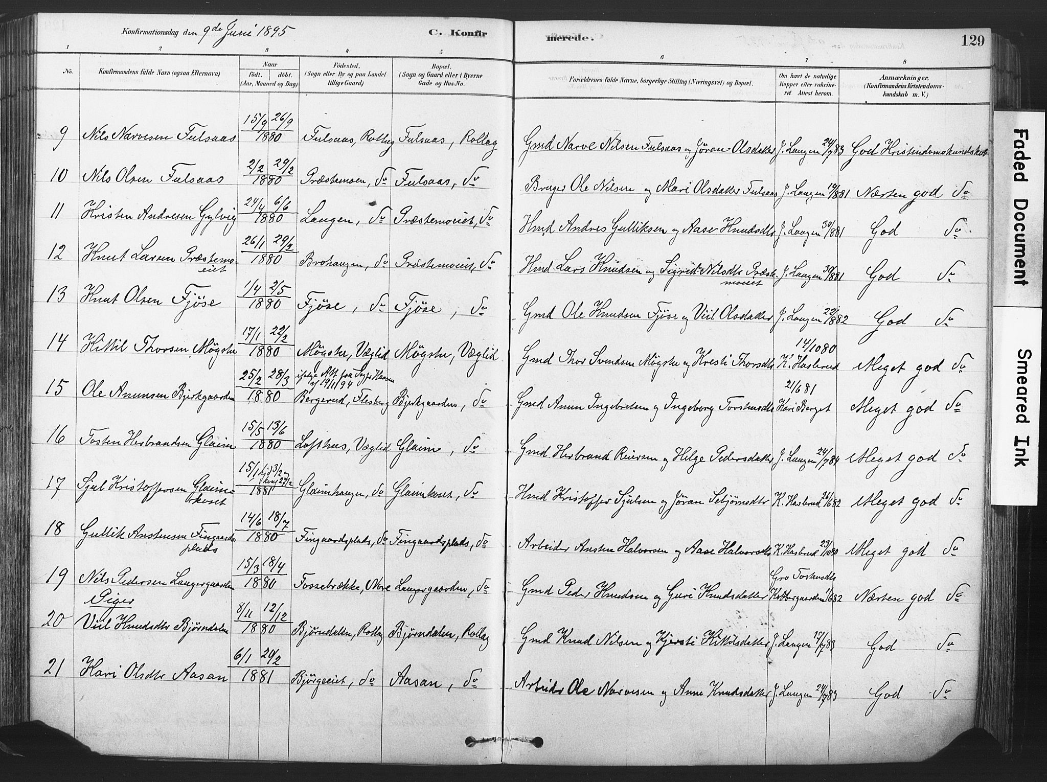 Rollag kirkebøker, AV/SAKO-A-240/F/Fa/L0011: Parish register (official) no. I 11, 1878-1902, p. 129