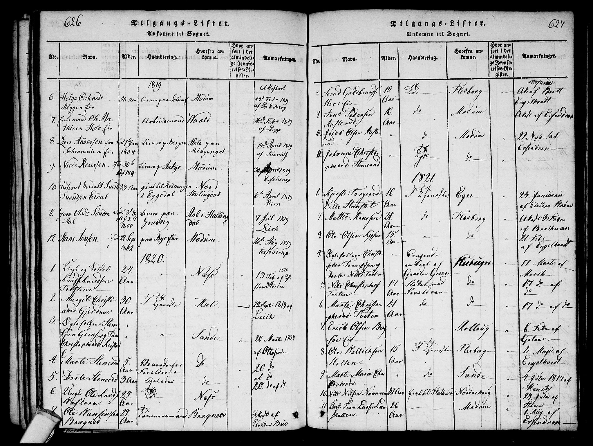 Sigdal kirkebøker, SAKO/A-245/G/Ga/L0001: Parish register (copy) no. I 1 /1, 1816-1835, p. 626-627