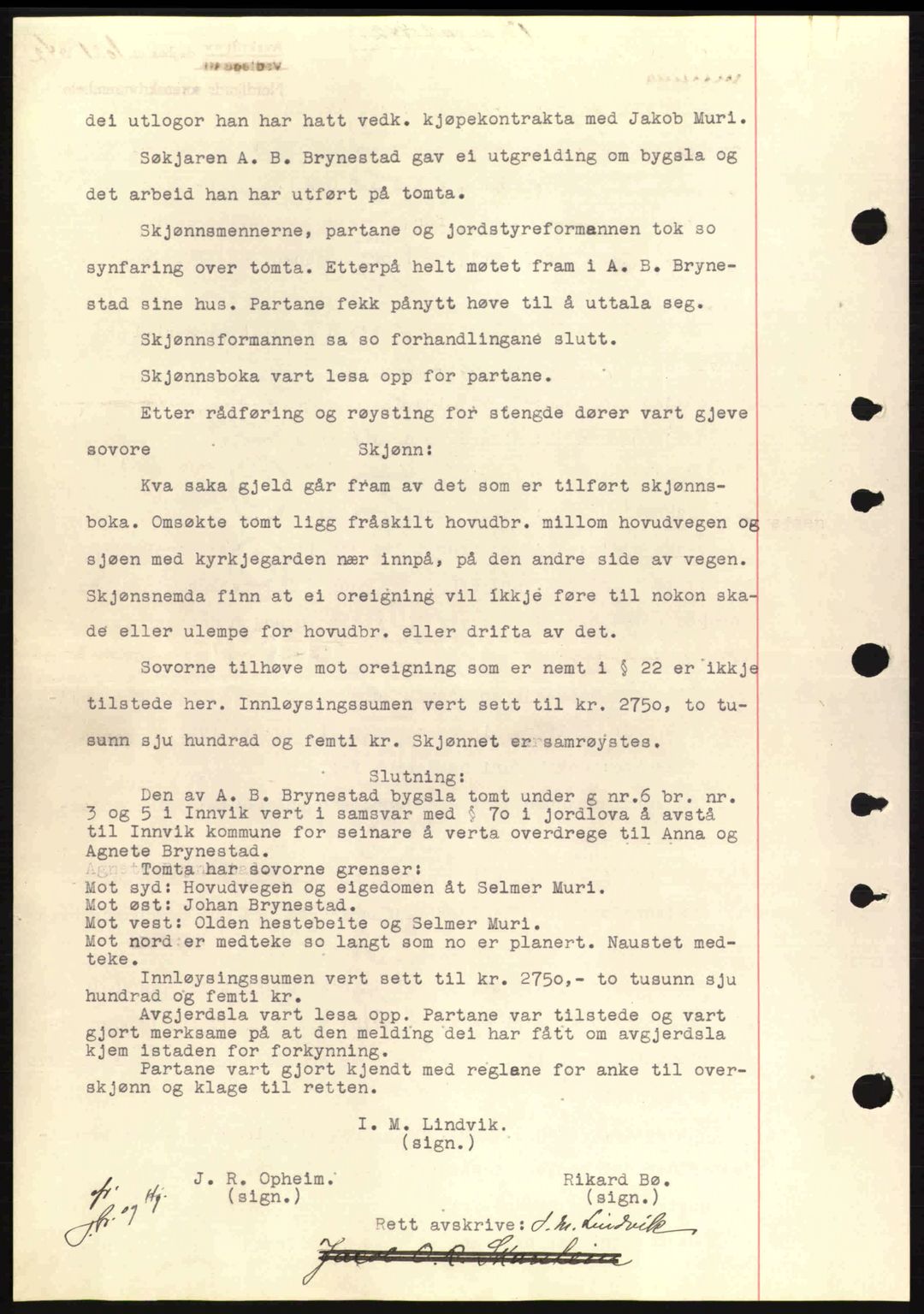 Nordfjord sorenskriveri, SAB/A-2801/02/02b/02bj/L0007: Mortgage book no. A7, 1941-1943, Diary no: : 1021/1942