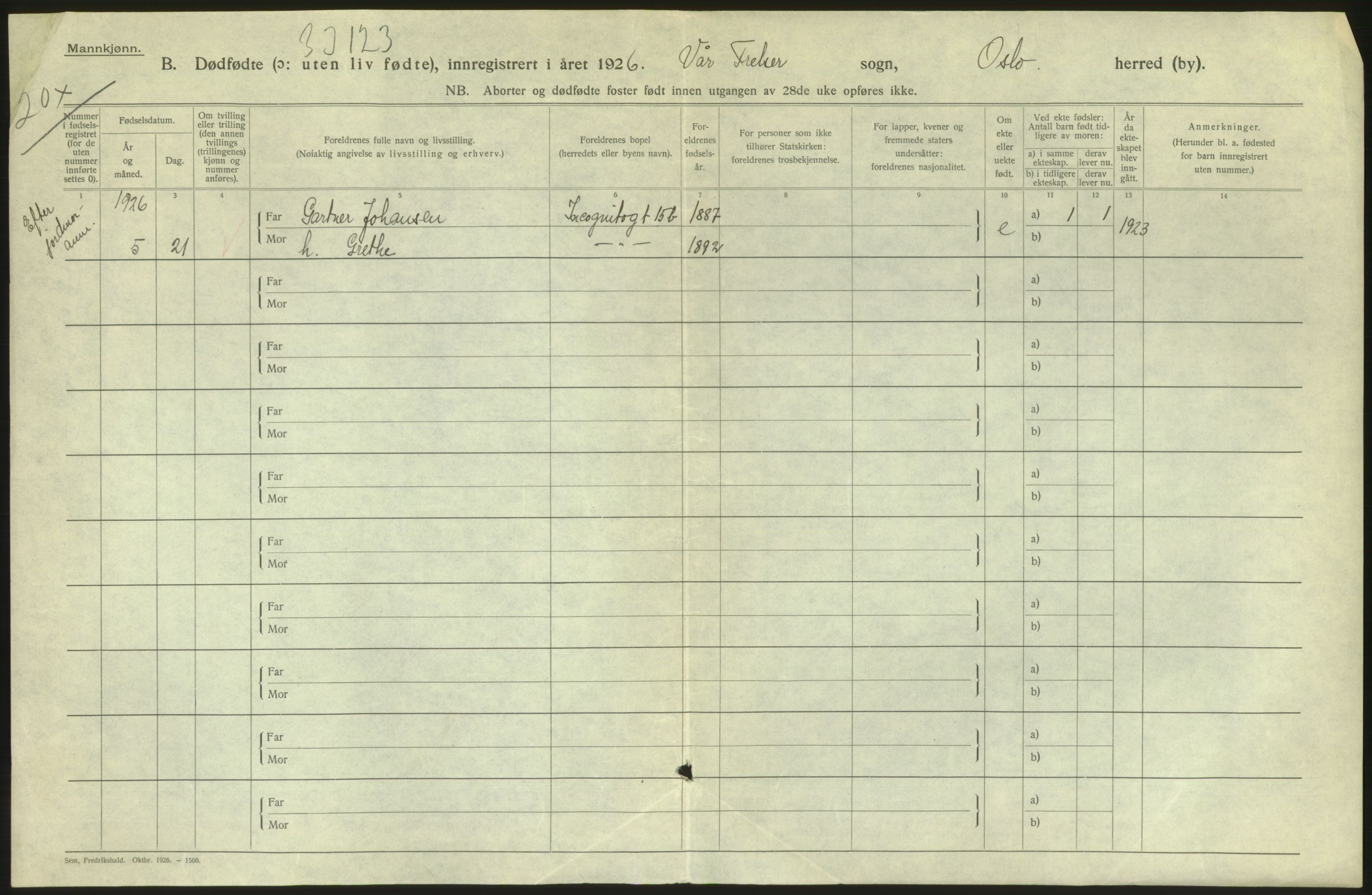 Statistisk sentralbyrå, Sosiodemografiske emner, Befolkning, AV/RA-S-2228/D/Df/Dfc/Dfcf/L0010: Oslo: Døde kvinner, dødfødte, 1926, p. 648