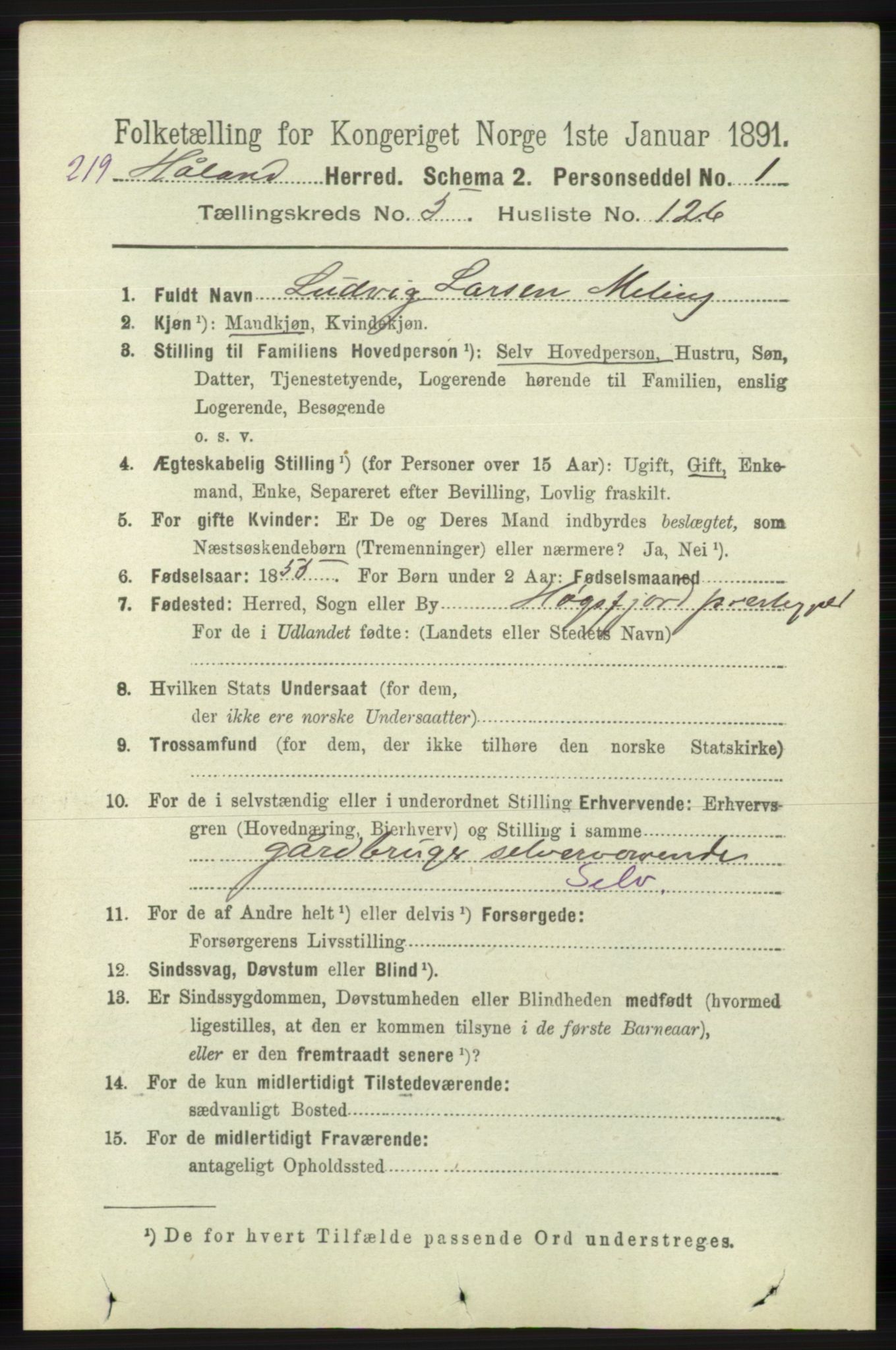 RA, 1891 census for 1124 Haaland, 1891, p. 4053