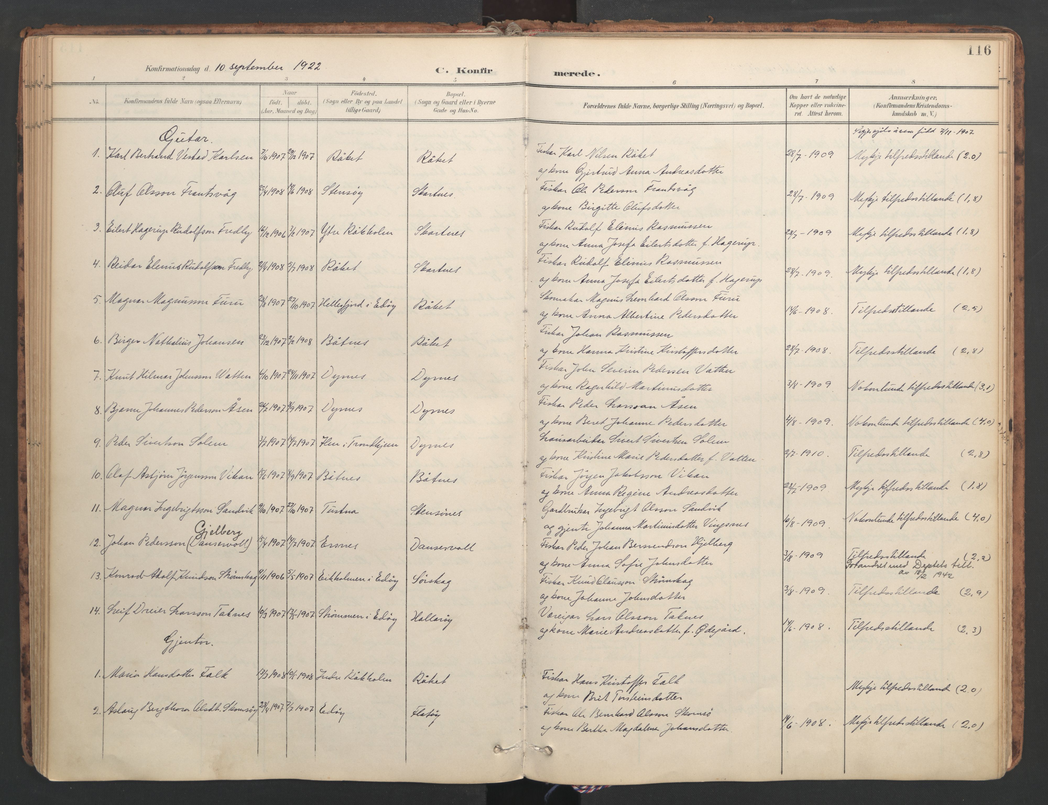 Ministerialprotokoller, klokkerbøker og fødselsregistre - Møre og Romsdal, SAT/A-1454/582/L0948: Parish register (official) no. 582A02, 1901-1922, p. 116