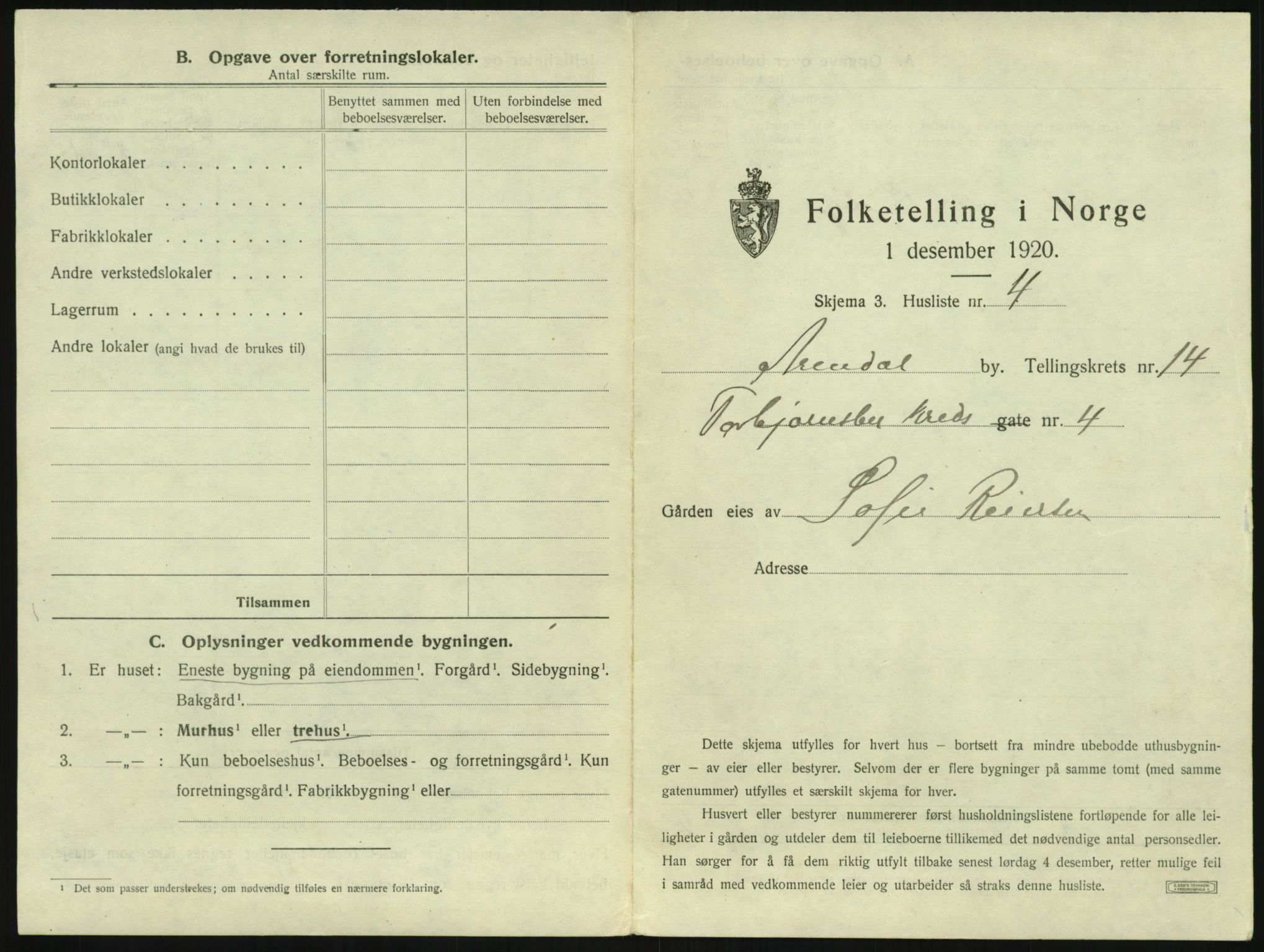 SAK, 1920 census for Arendal, 1920, p. 1974