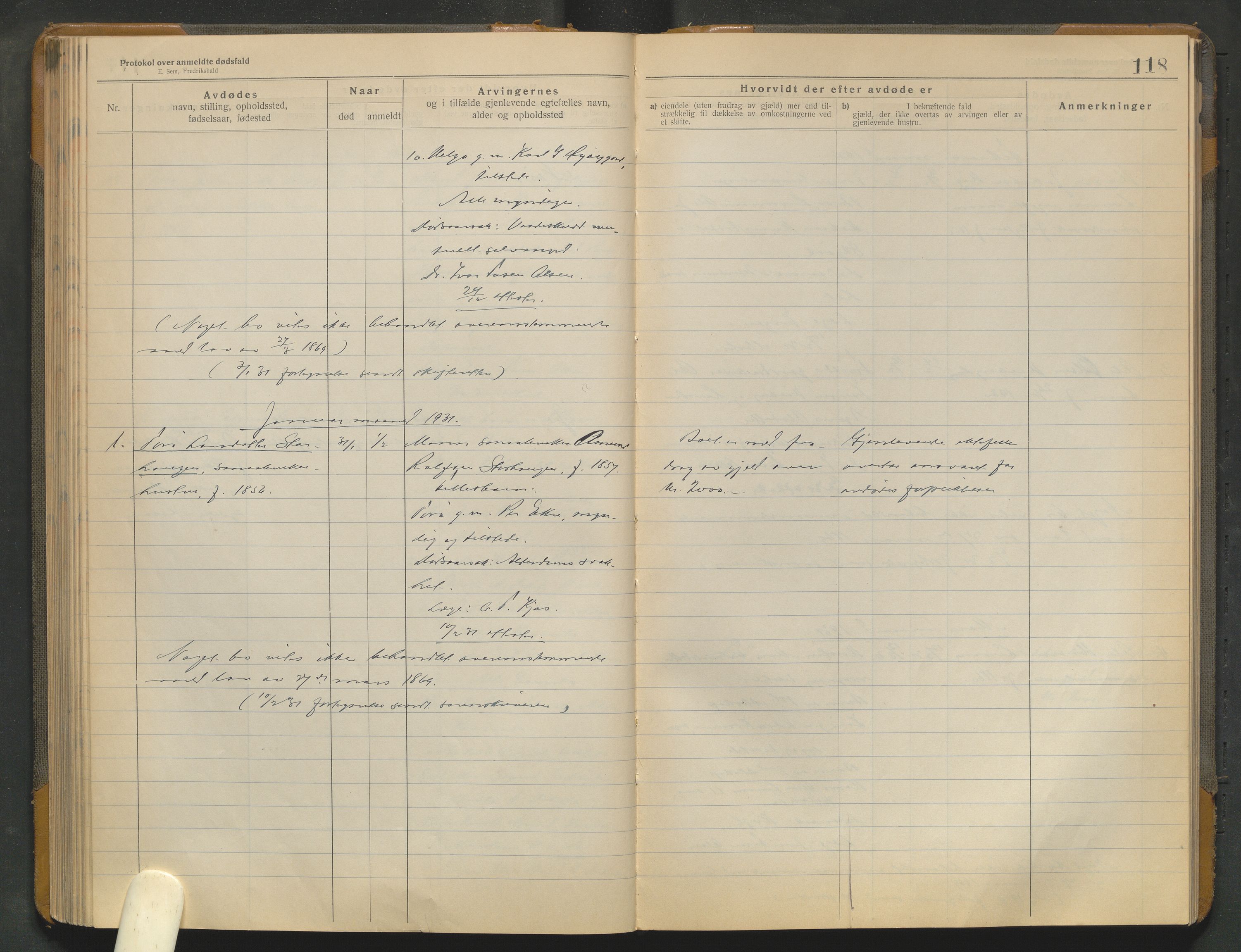 Lom lensmannskontor, AV/SAH-PGL-006/H/Ha/Haa/L0001/0004: Dødsfallsprotokoller / Dødsfallsprotokoll, 1922-1937, p. 118