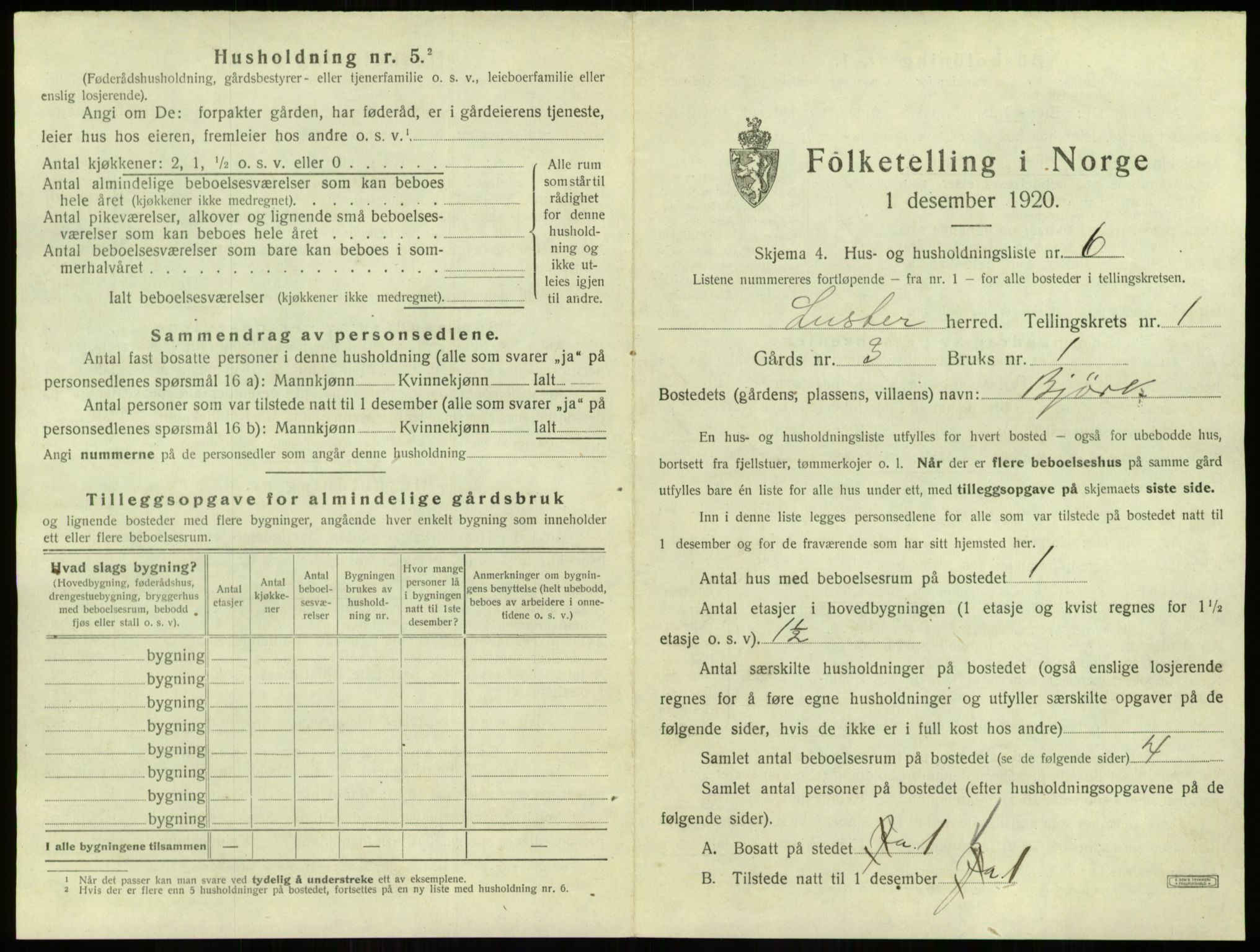 SAB, 1920 census for Luster, 1920, p. 62