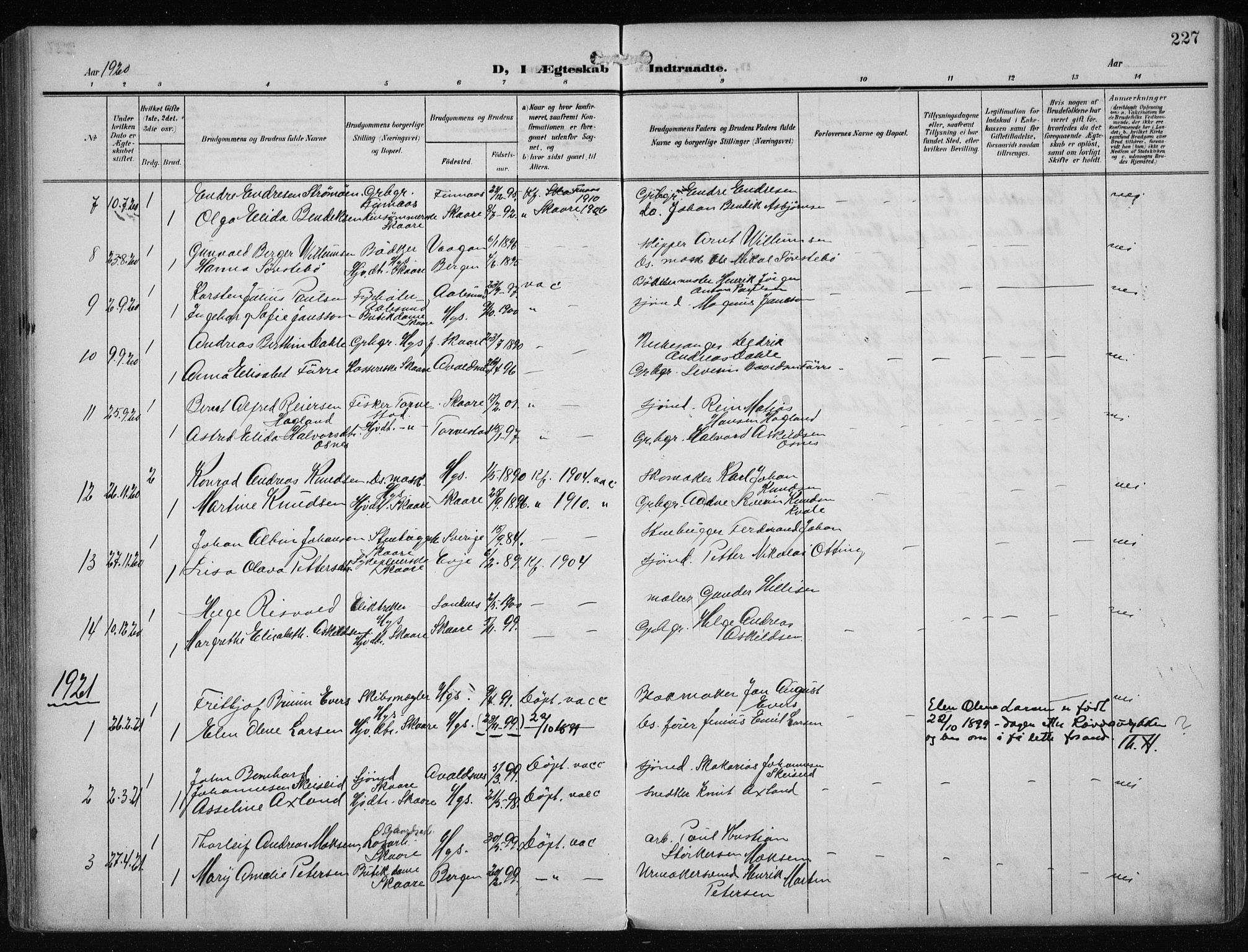 Haugesund sokneprestkontor, SAST/A -101863/H/Ha/Haa/L0010: Parish register (official) no. A 10, 1909-1935, p. 227