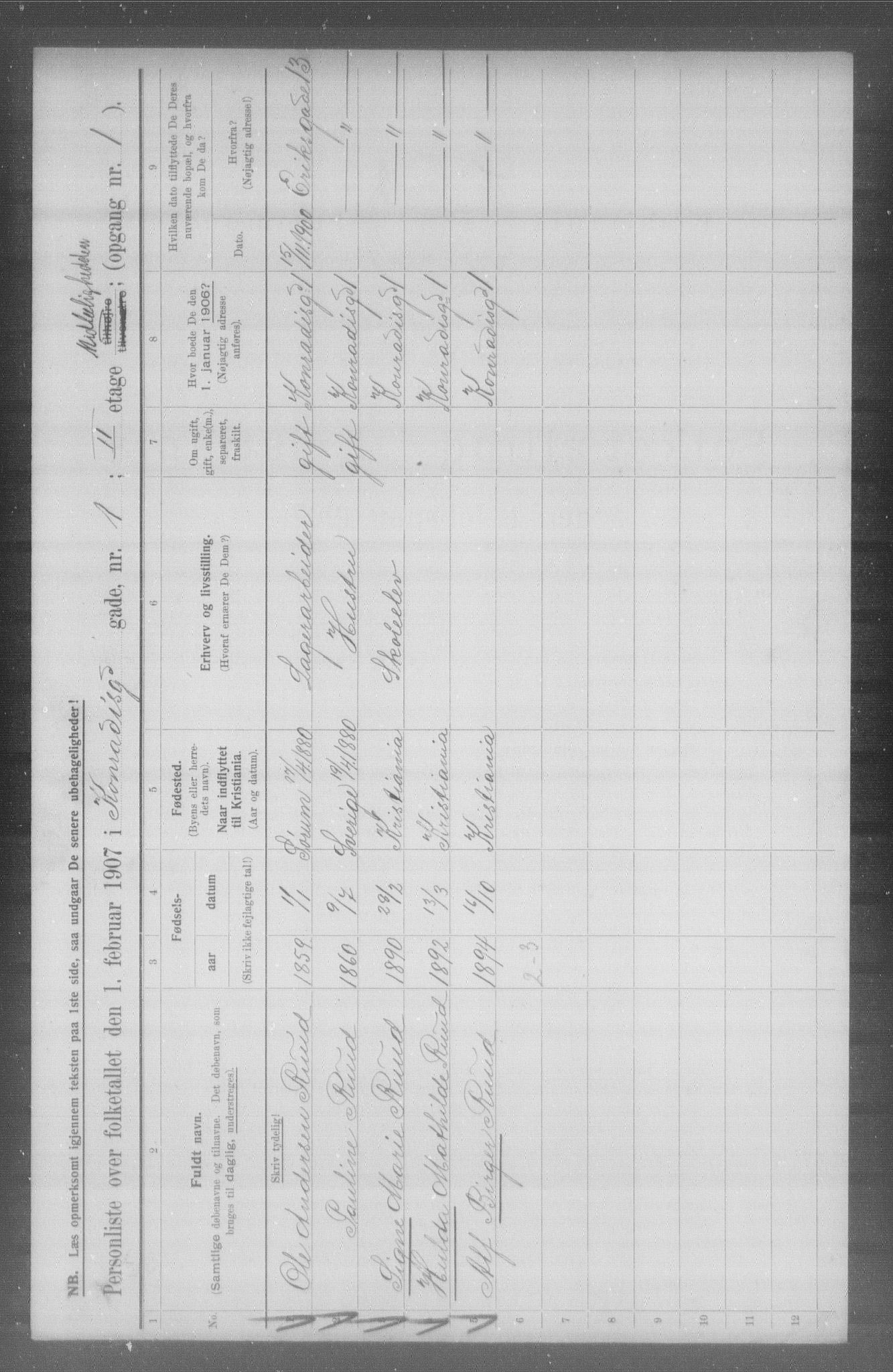 OBA, Municipal Census 1907 for Kristiania, 1907, p. 6762