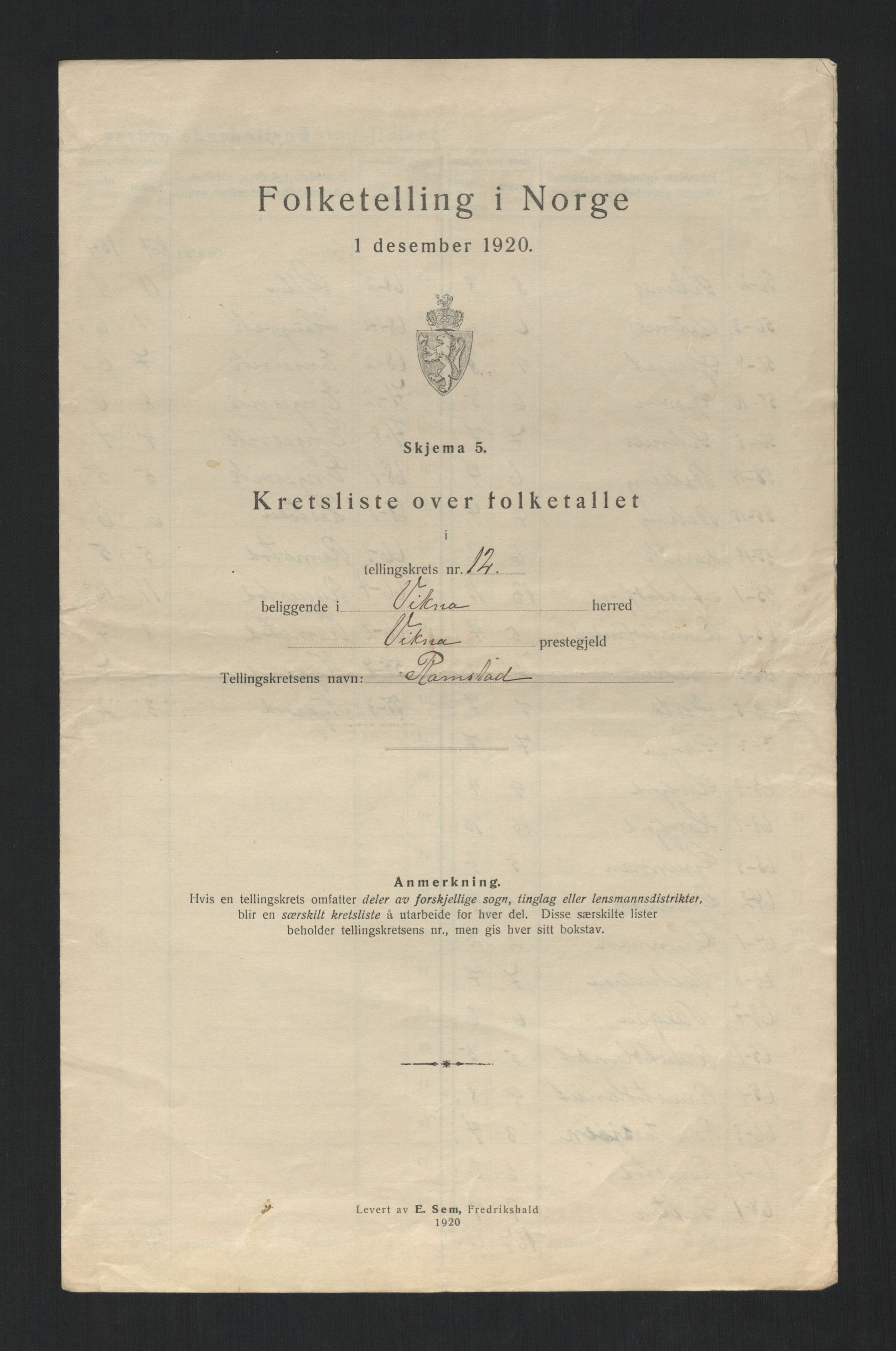 SAT, 1920 census for Vikna, 1920, p. 39