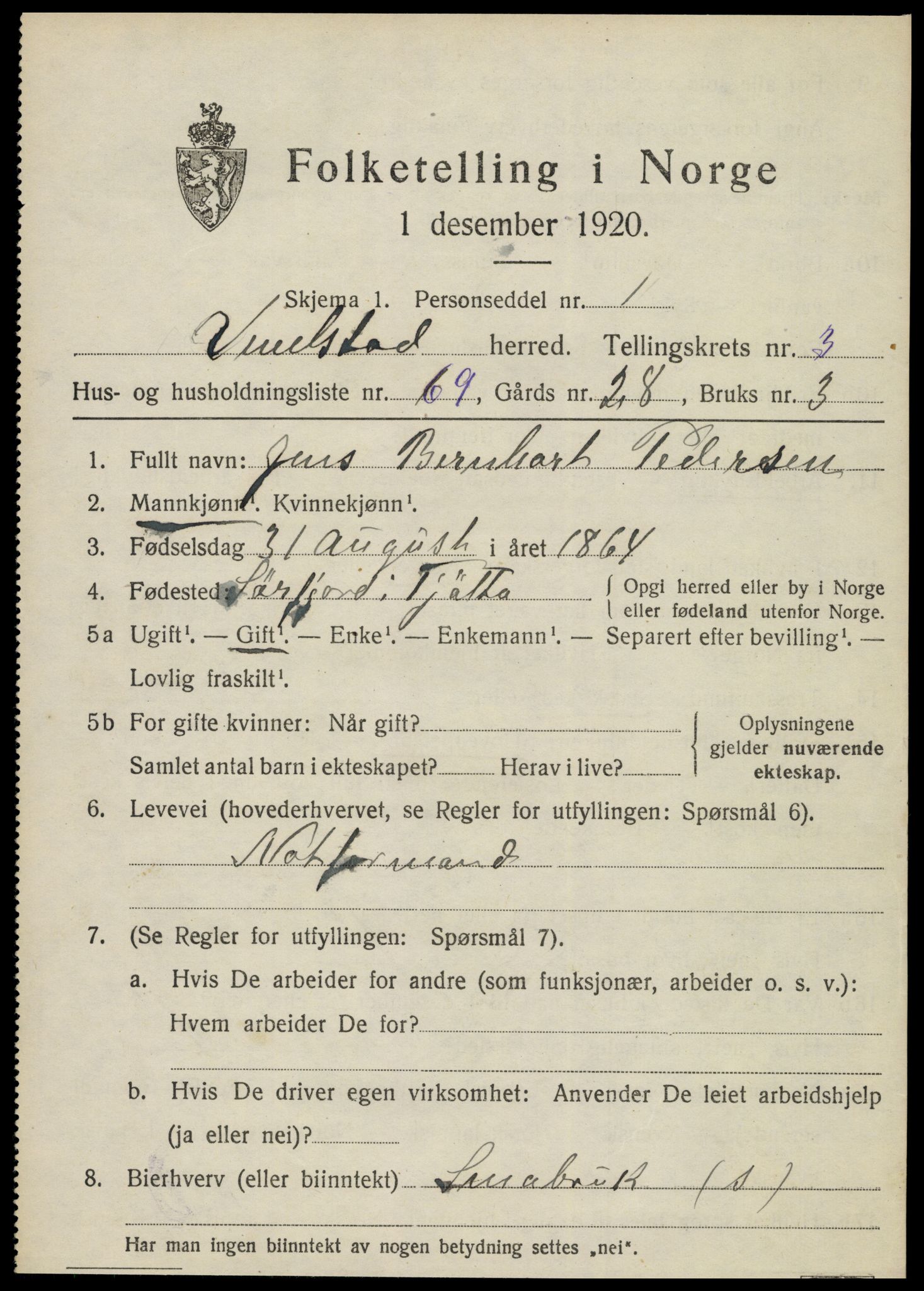 SAT, 1920 census for Vevelstad, 1920, p. 2610